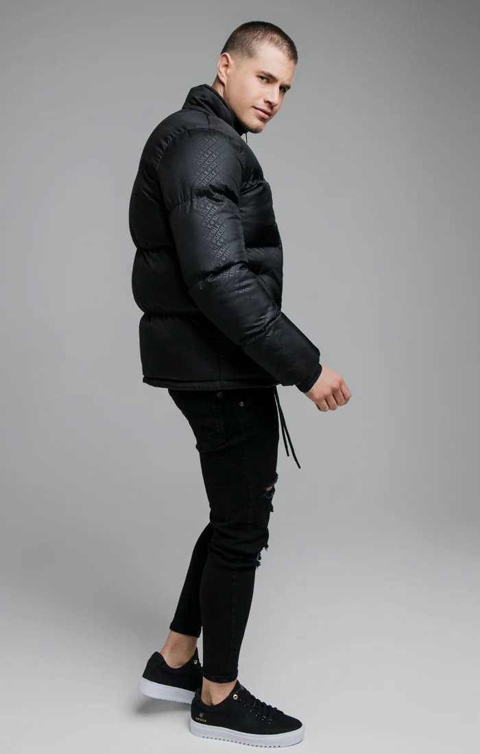 Black Printed Crop Bubble Jacket - Image 5