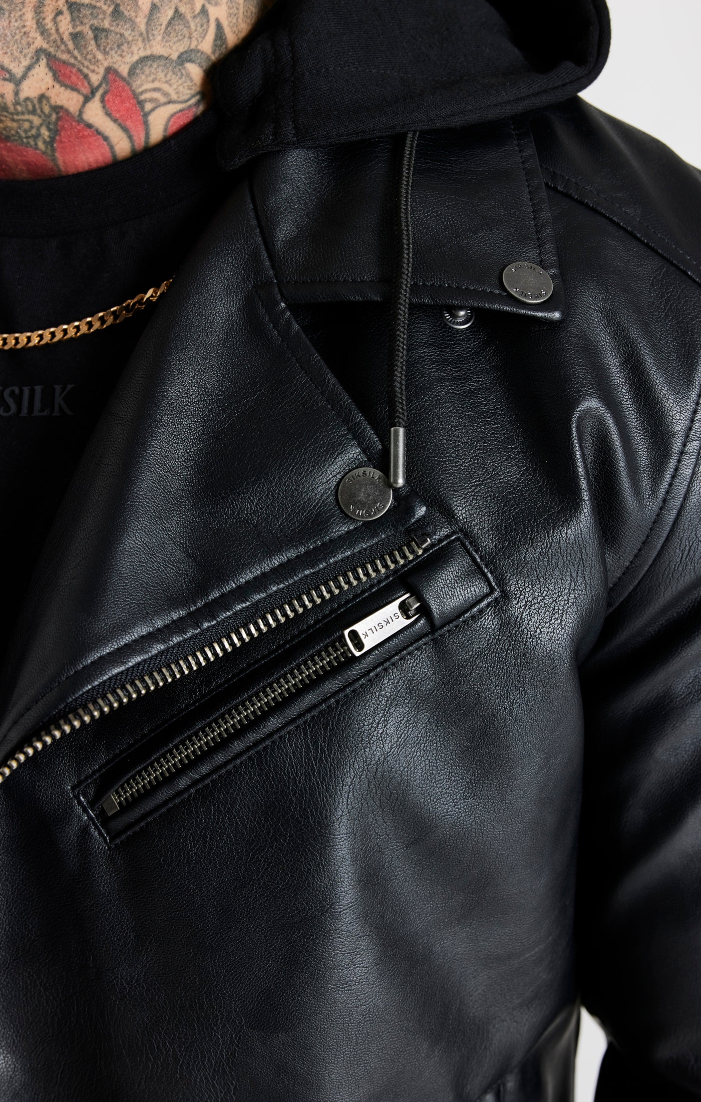 Black Hooded Biker Jacket - Image 2