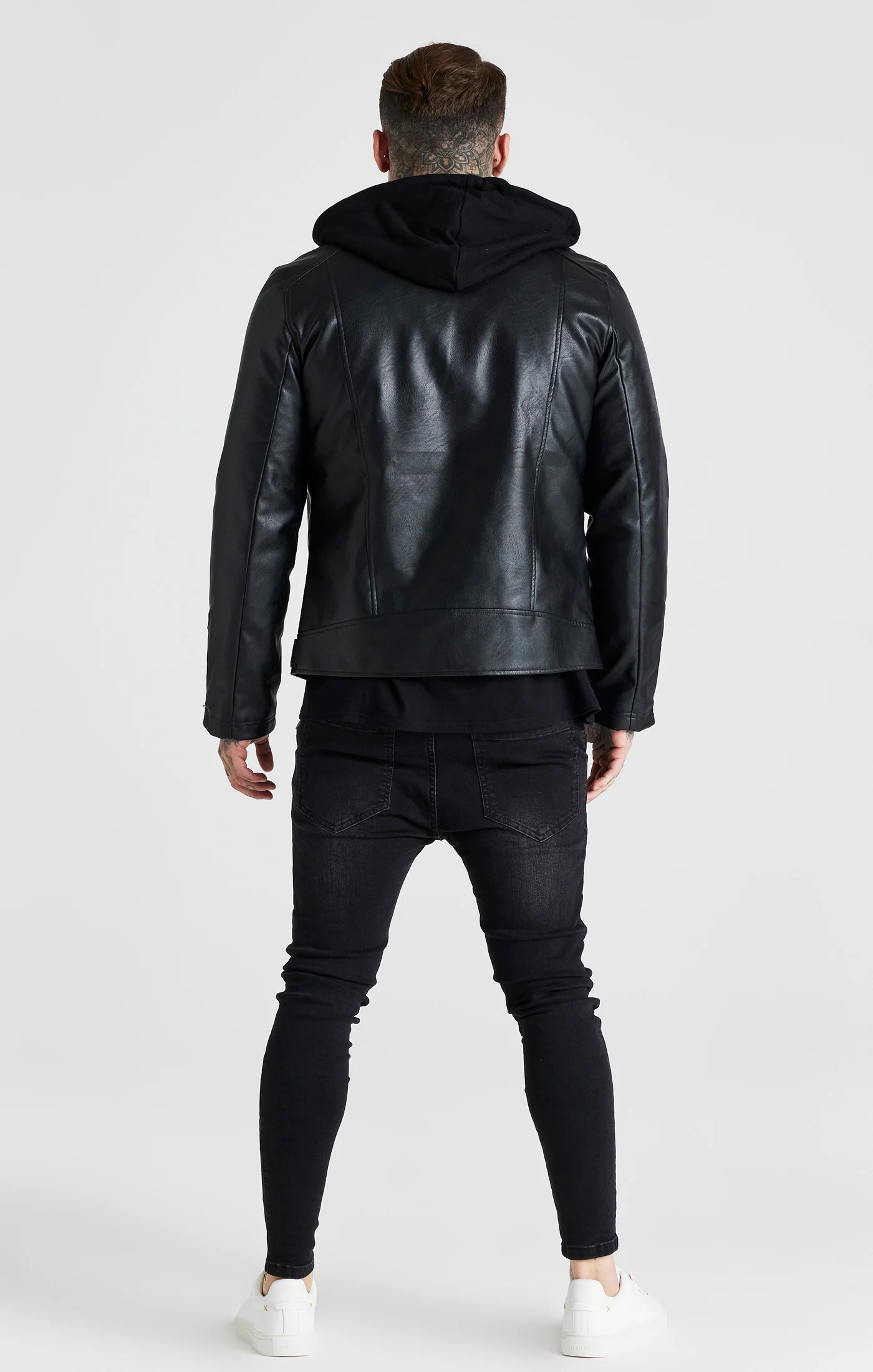 Black Hooded Biker Jacket - Image 5
