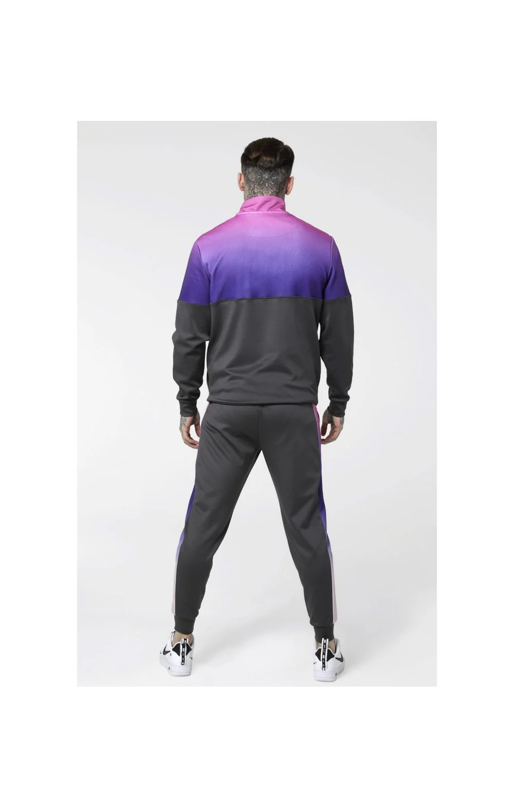 SikSilk Quarter Zip Poly Racer Track Top - Urban Grey & Neon Tri Fade - Image 6