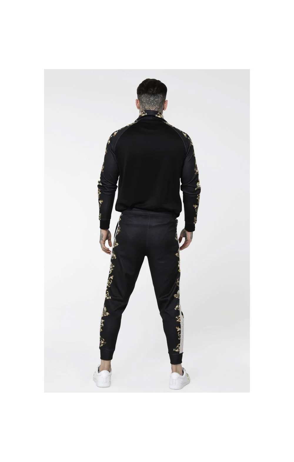 SikSilk Raglan 1/4 Zip Overhead Hoodie - Black,White & Gold - Image 5