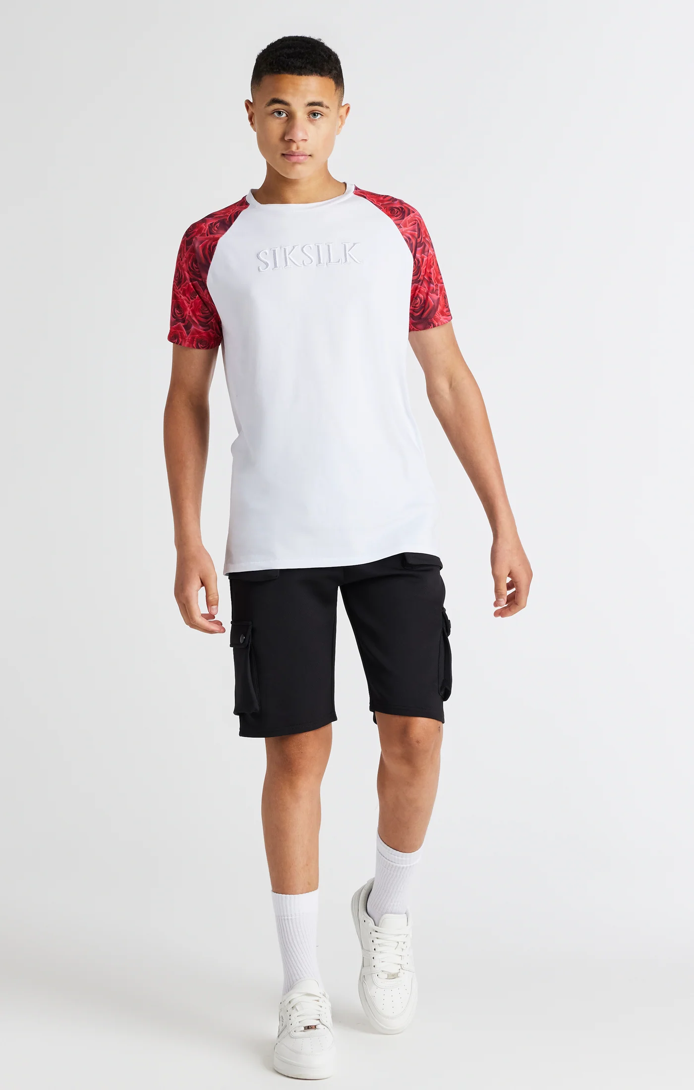 Boys White Raglan Rose T-Shirt - Image 3