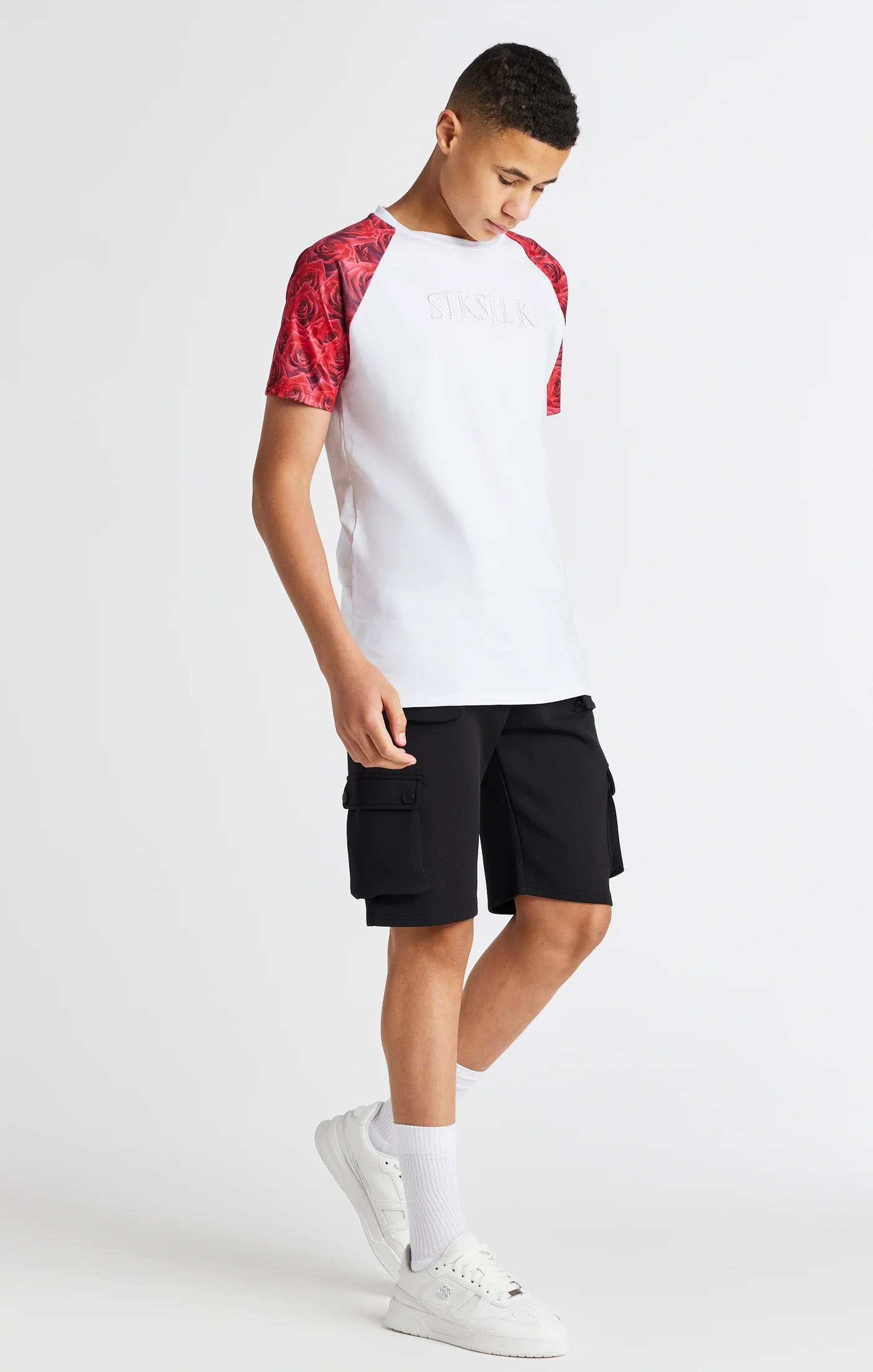 Boys White Raglan Rose T-Shirt - Image 4