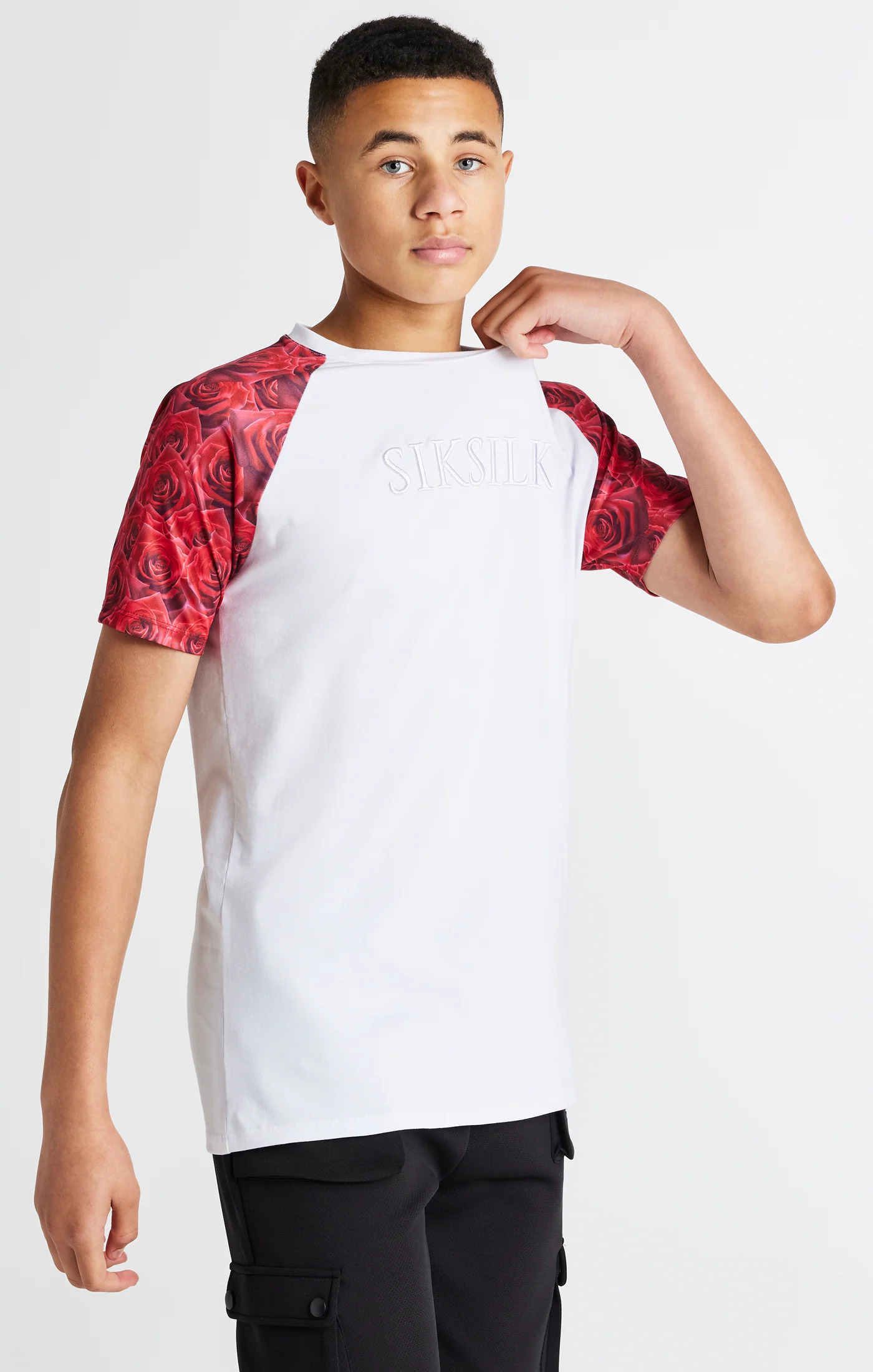 Boys White Raglan Rose T-Shirt - Image 7