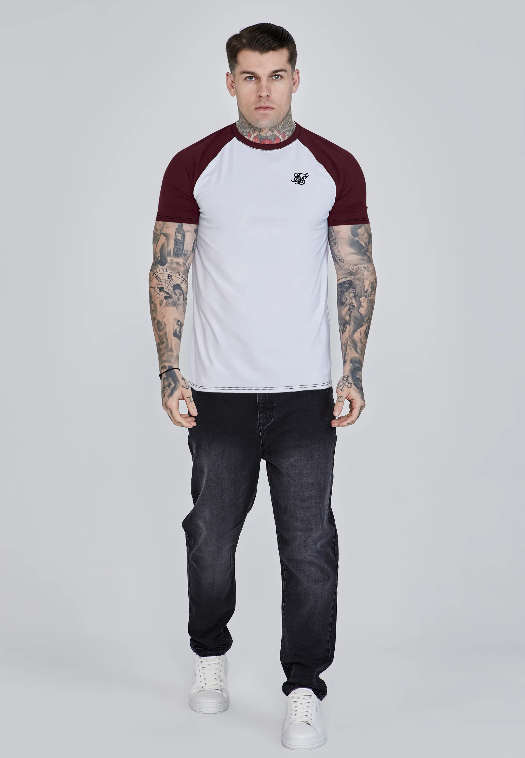 White and Burgundy Raglan T-Shirt - Image 2