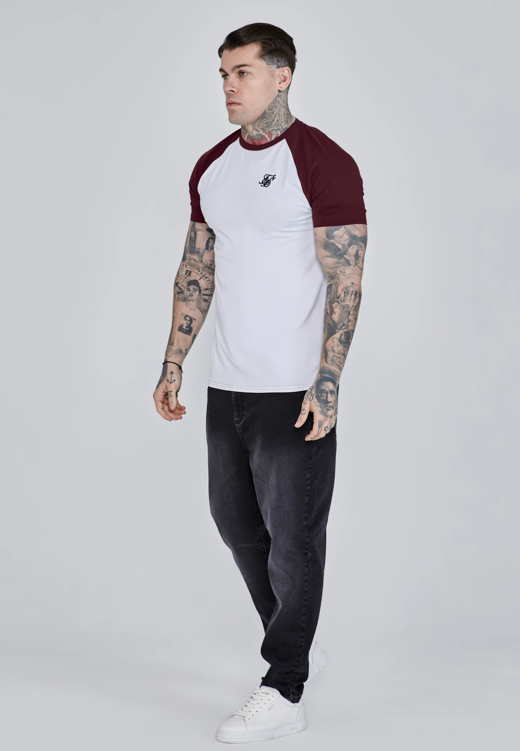 White and Burgundy Raglan T-Shirt - Image 4
