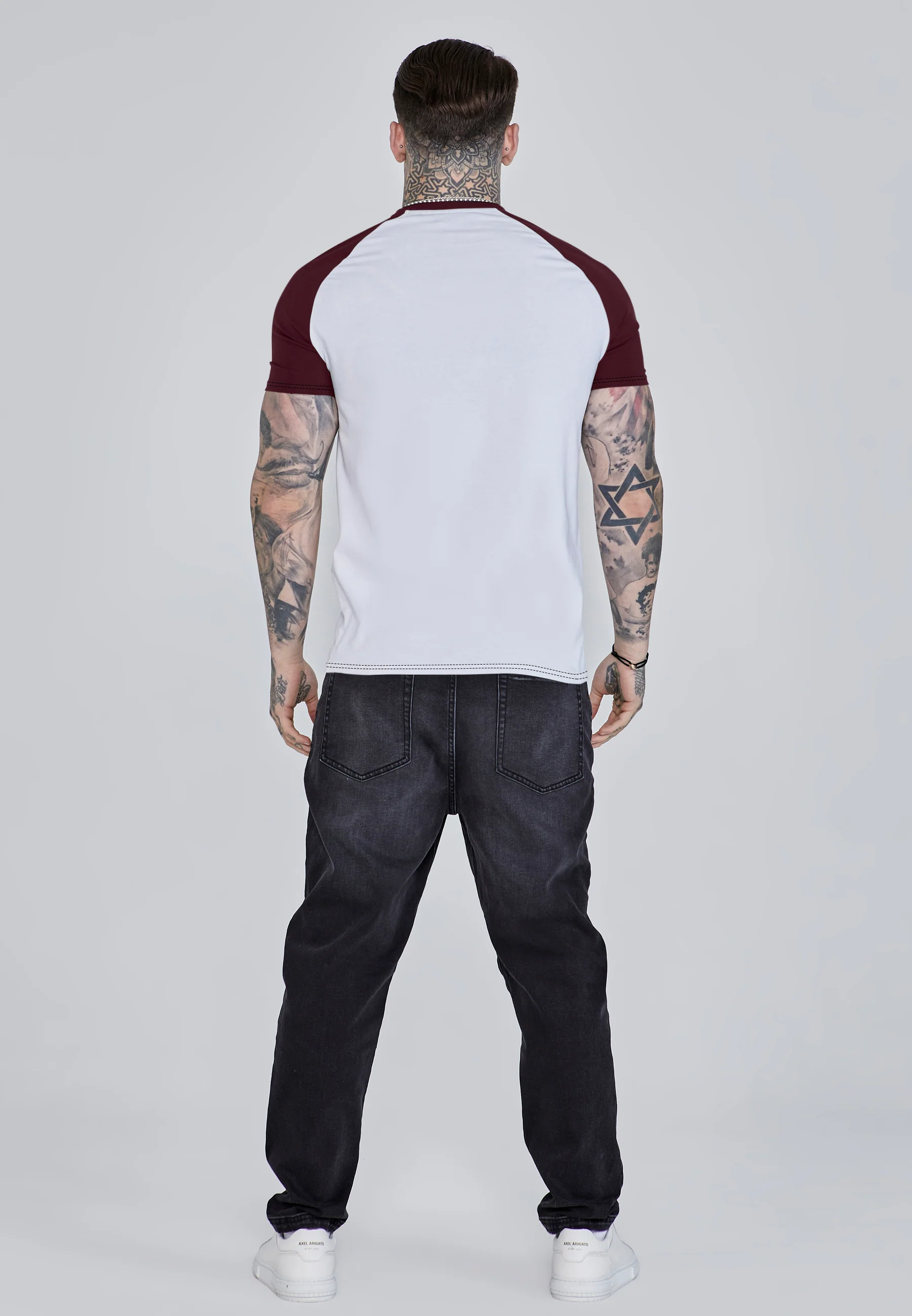 White and Burgundy Raglan T-Shirt - Image 5