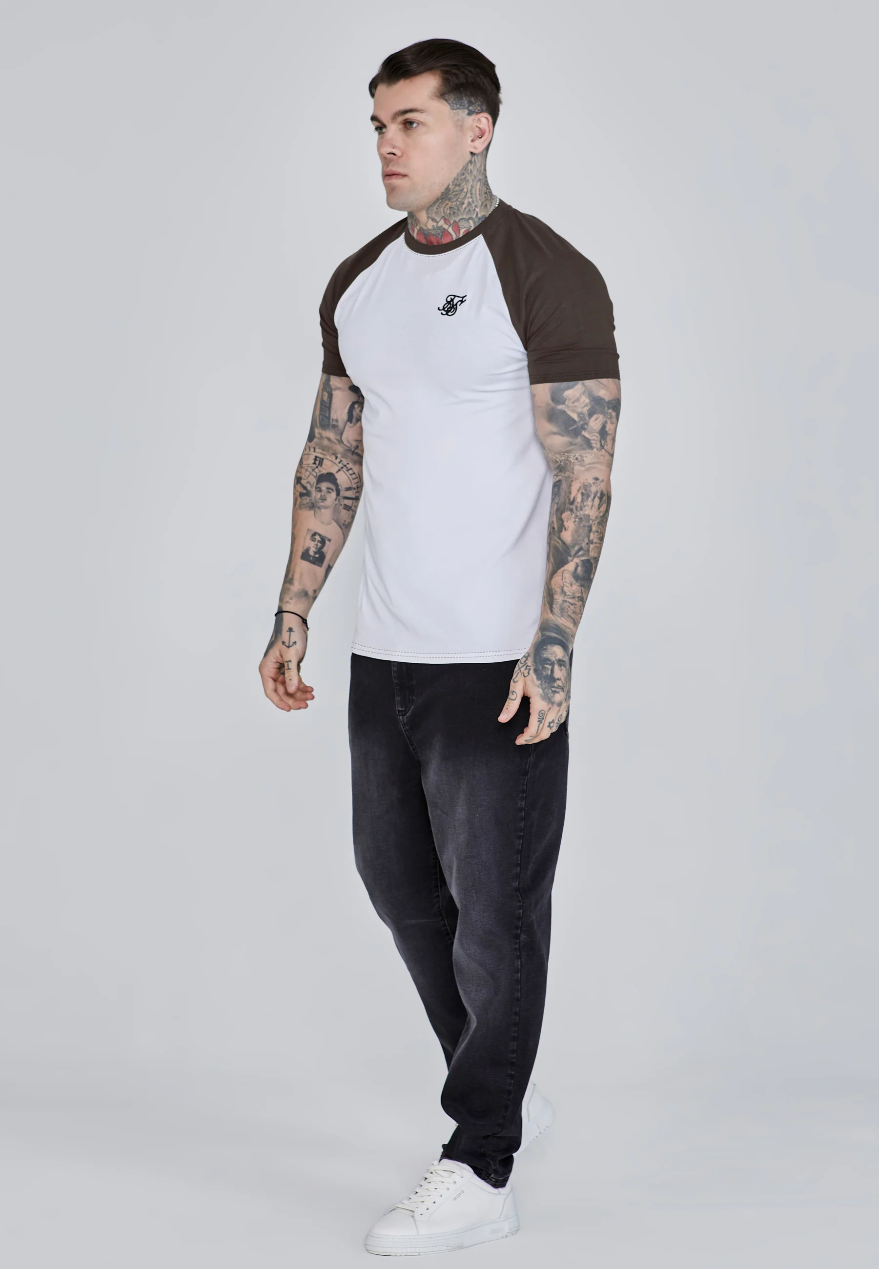 White and Brown Raglan T-Shirt - Image 4