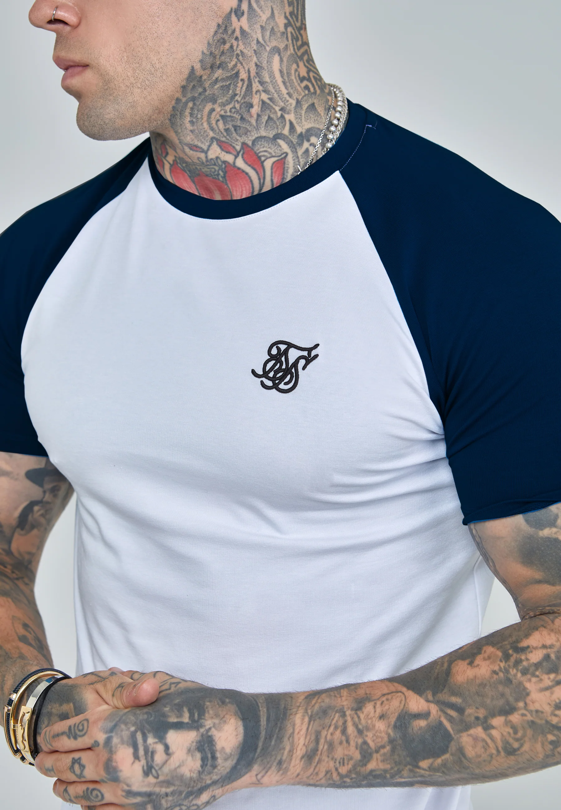 White and Navy Raglan T-Shirt - Image 3