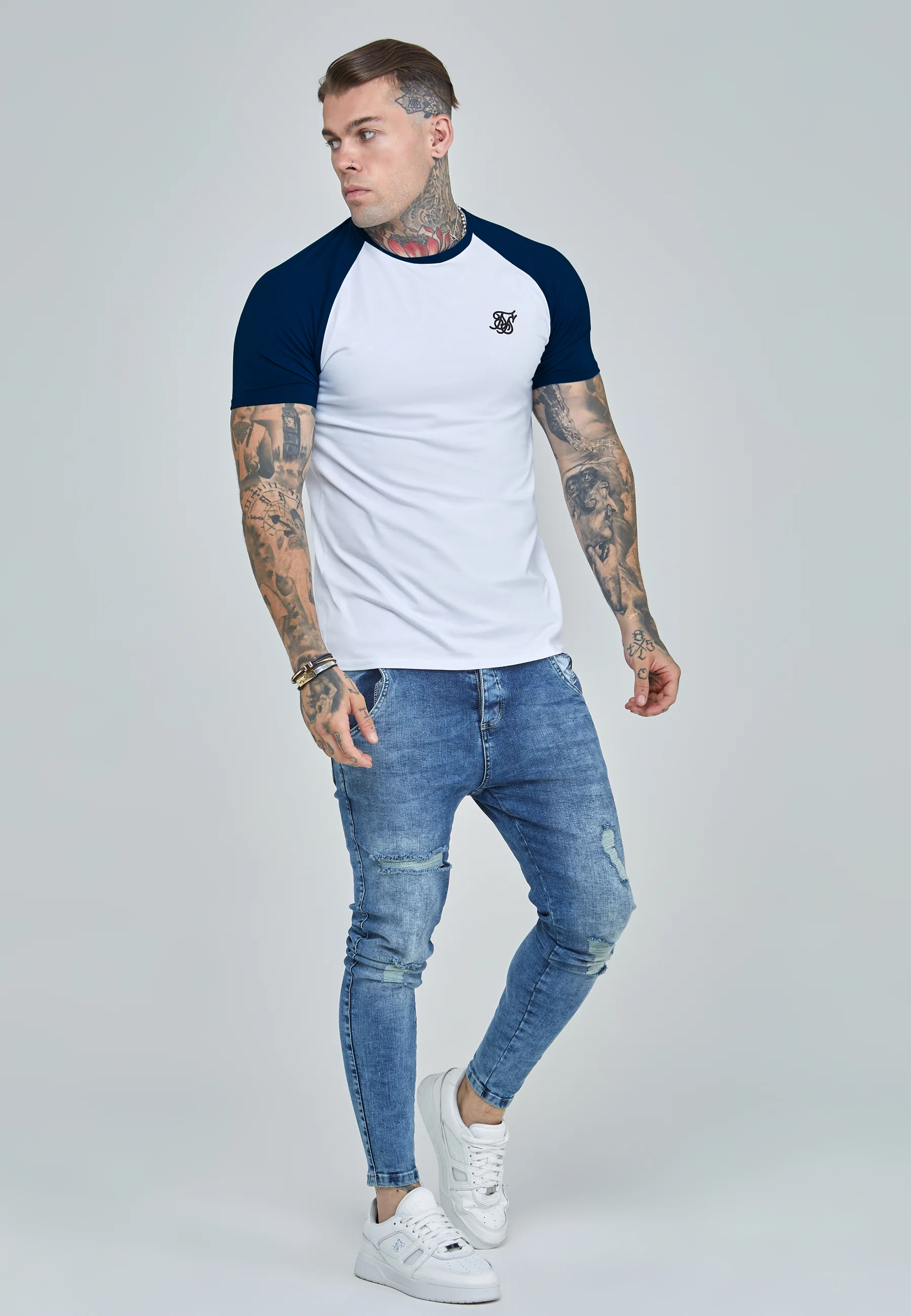 White and Navy Raglan T-Shirt - Image 4
