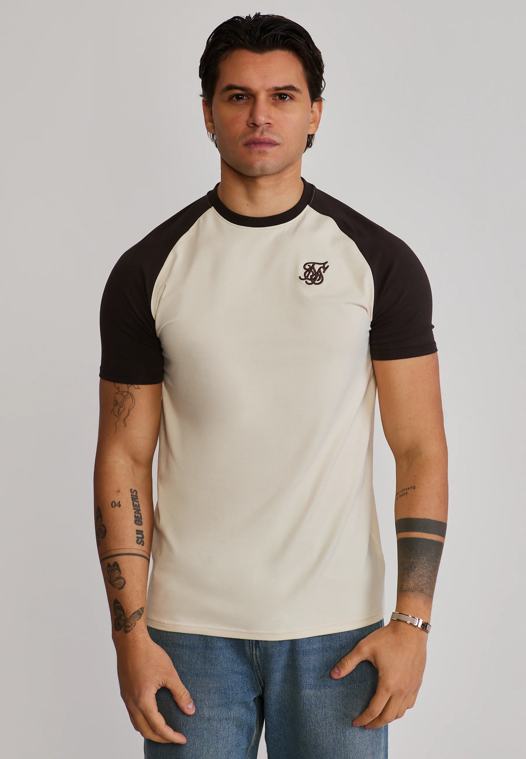 Ecru and Brown Raglan T-Shirt