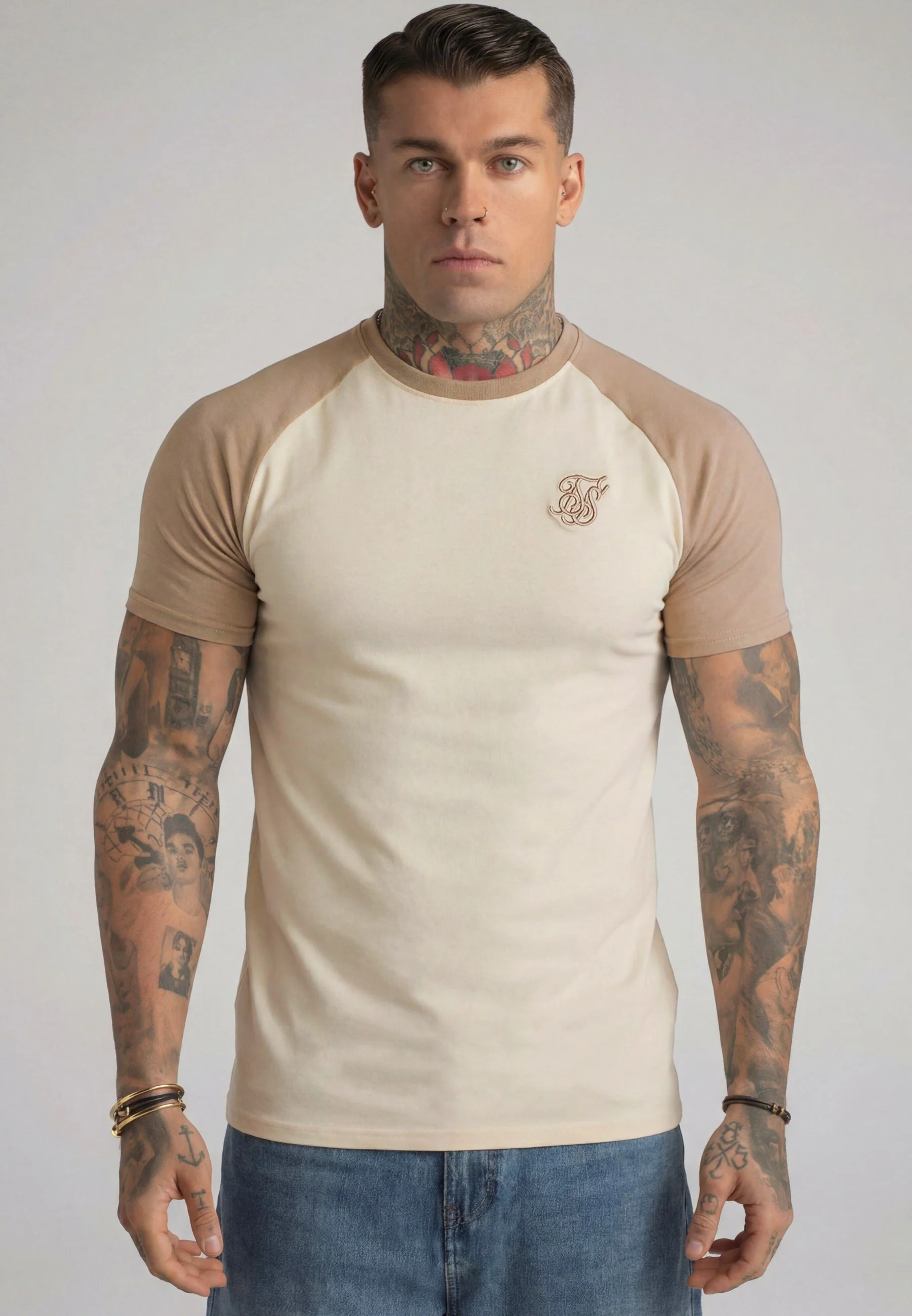 Ecru and Stone Raglan T-Shirt