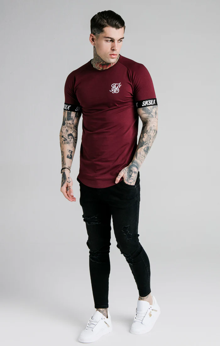 SikSilk Raglan Tech Tape Tee - Burgundy - Image 2
