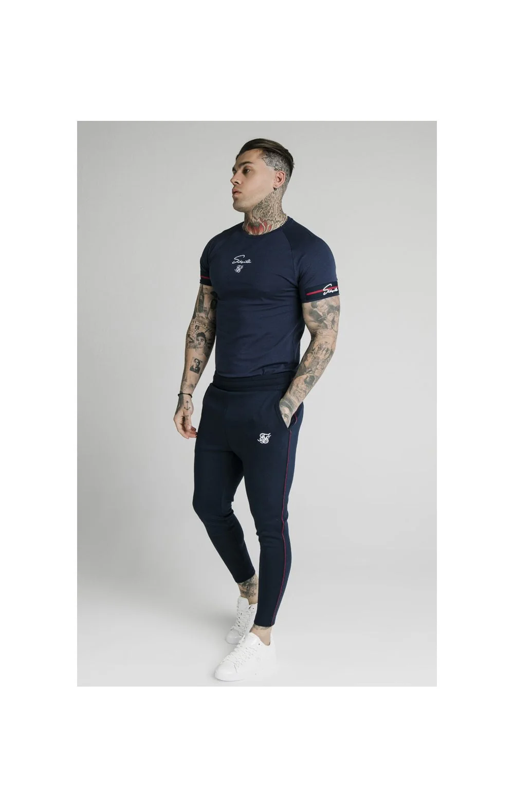 SikSilk Raglan Tech Tee Exposed Tape - Navy - Image 6