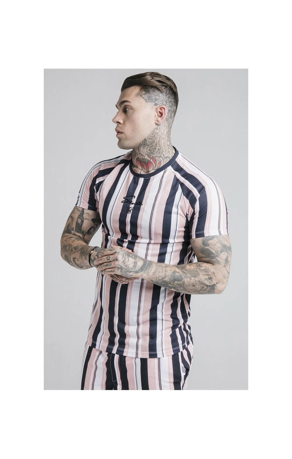 SikSilk Raglan Tech Tee - Navy,Pink & White