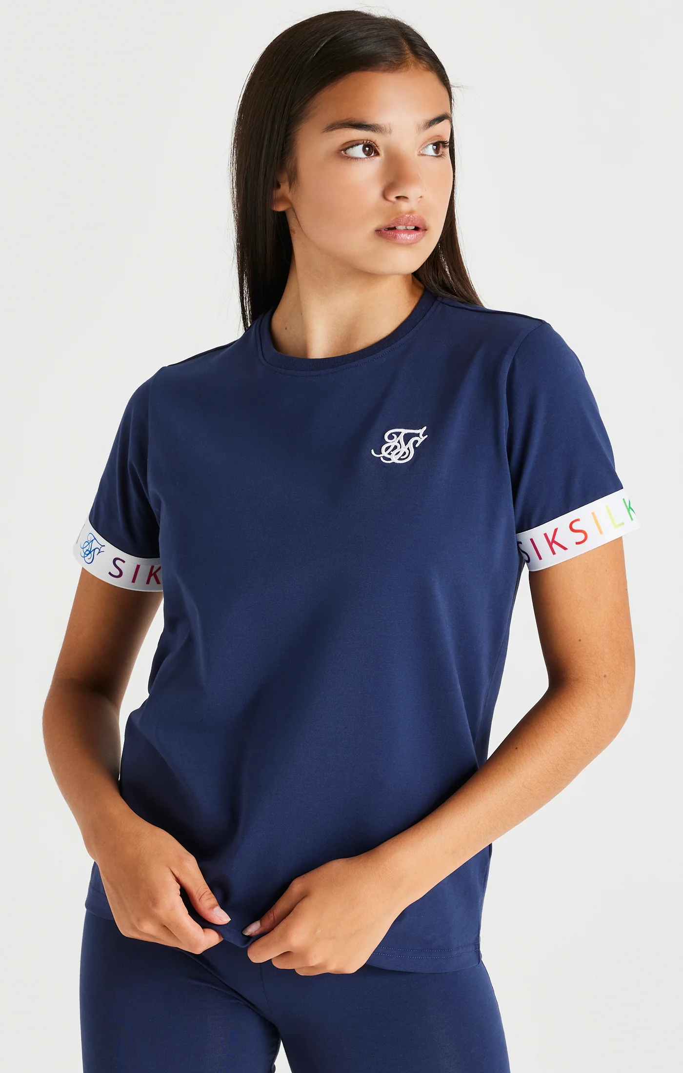 SikSilk Rainbow Boyfriend Tee - Navy - Image 6