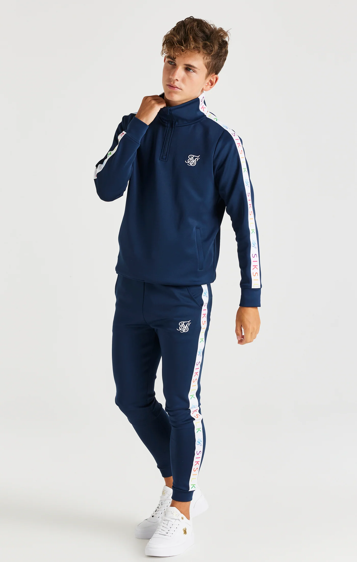 SikSilk Rainbow Funnel Neck - Navy - Image 3
