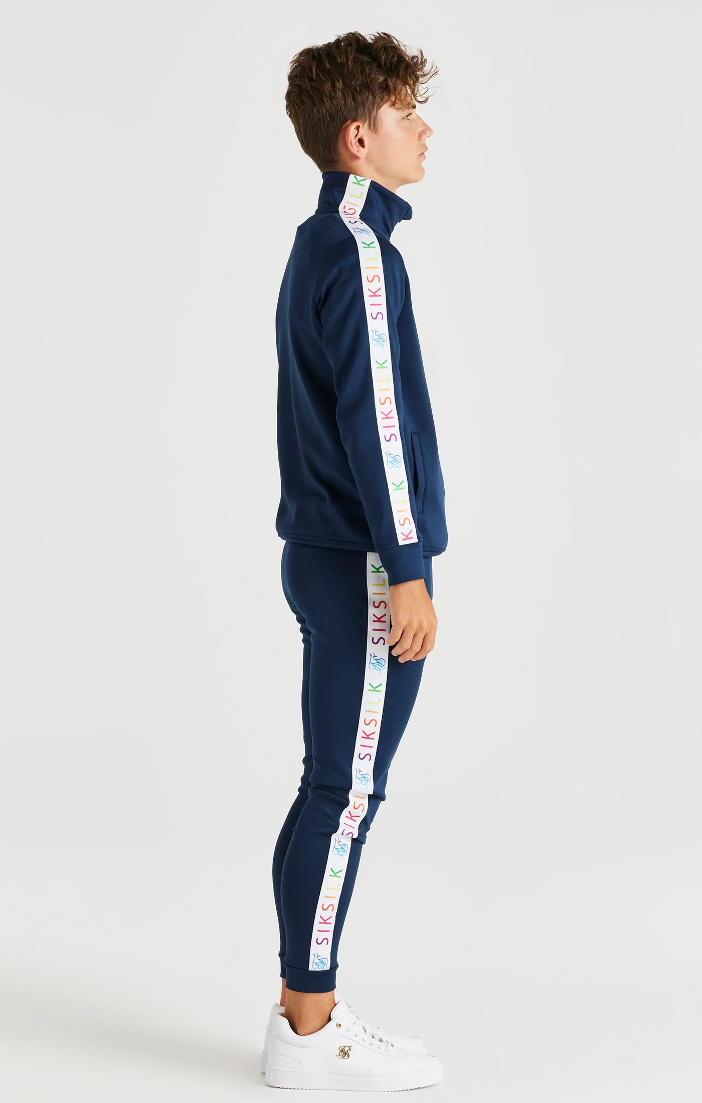 SikSilk Rainbow Funnel Neck - Navy - Image 4