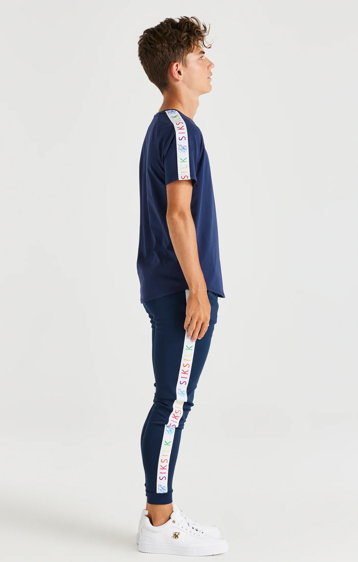 SikSilk Rainbow Raglan Tee - Navy - Image 4