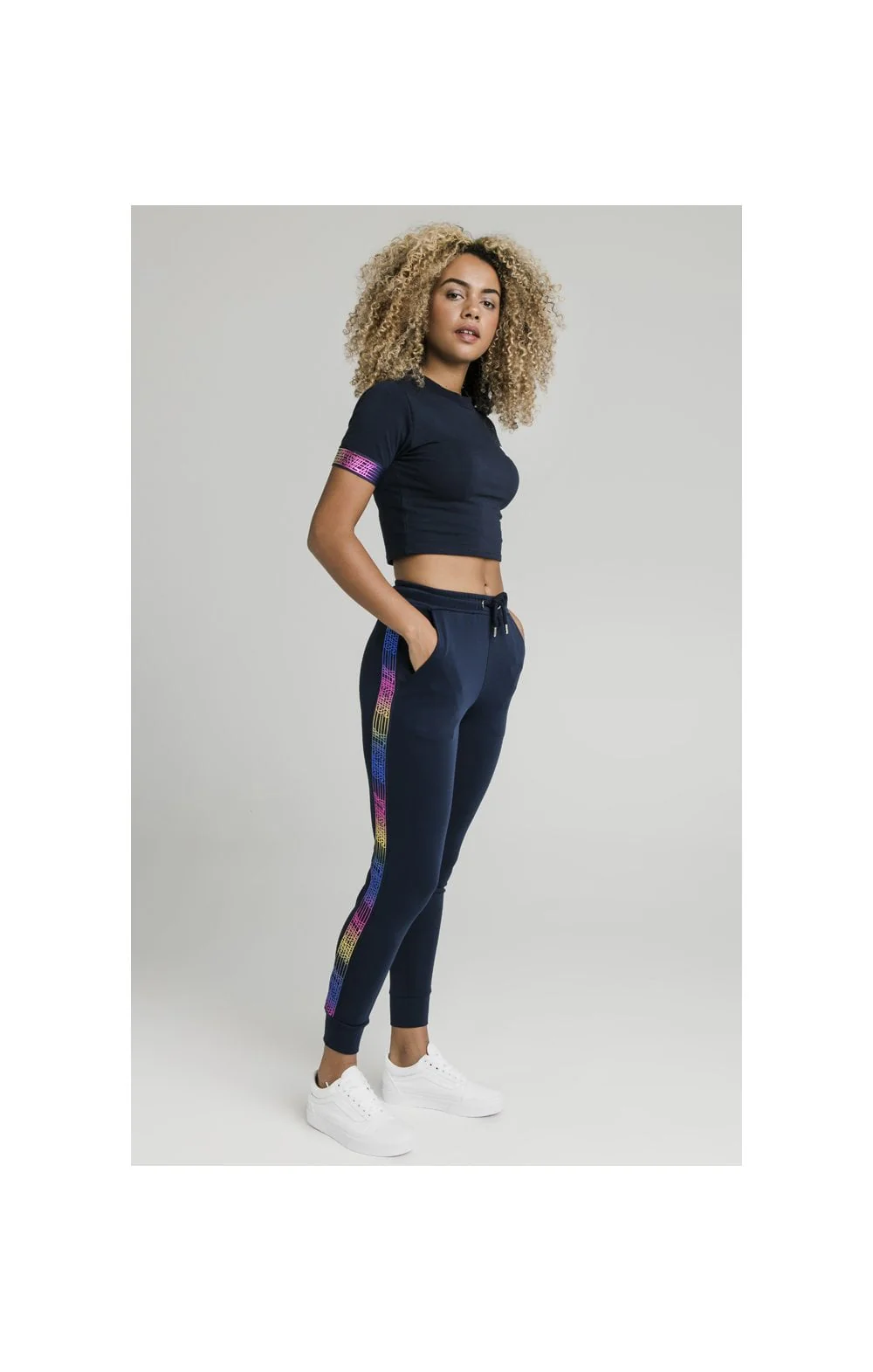SikSilk Rainbow Runner Crop Tee - Navy - Image 4