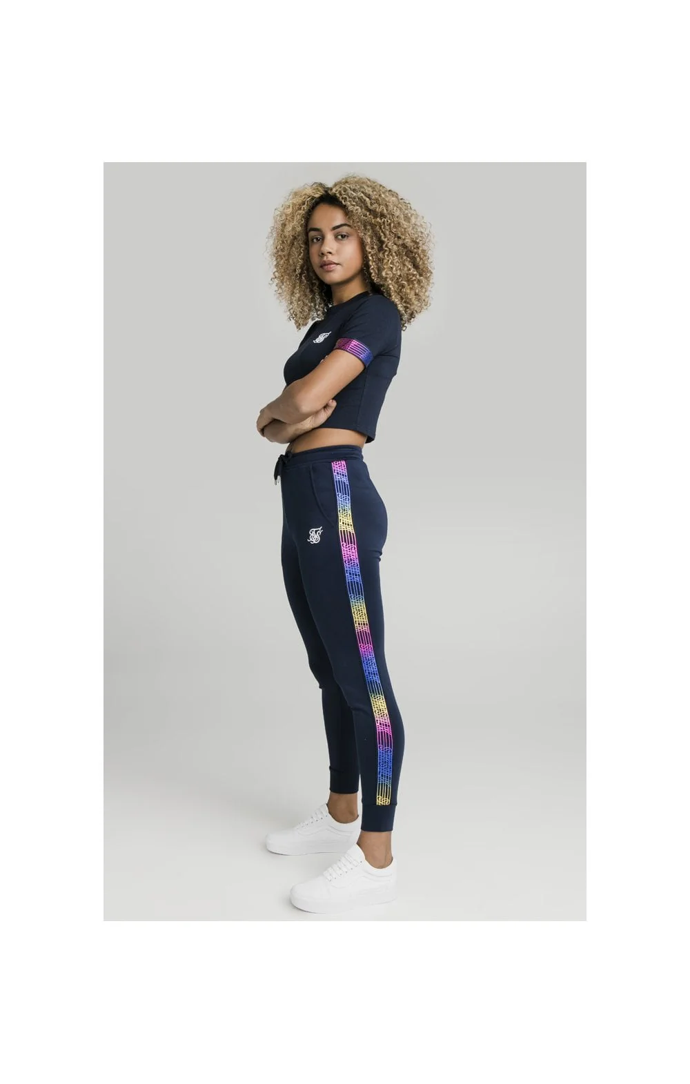 SikSilk Rainbow Runner Crop Tee - Navy - Image 5