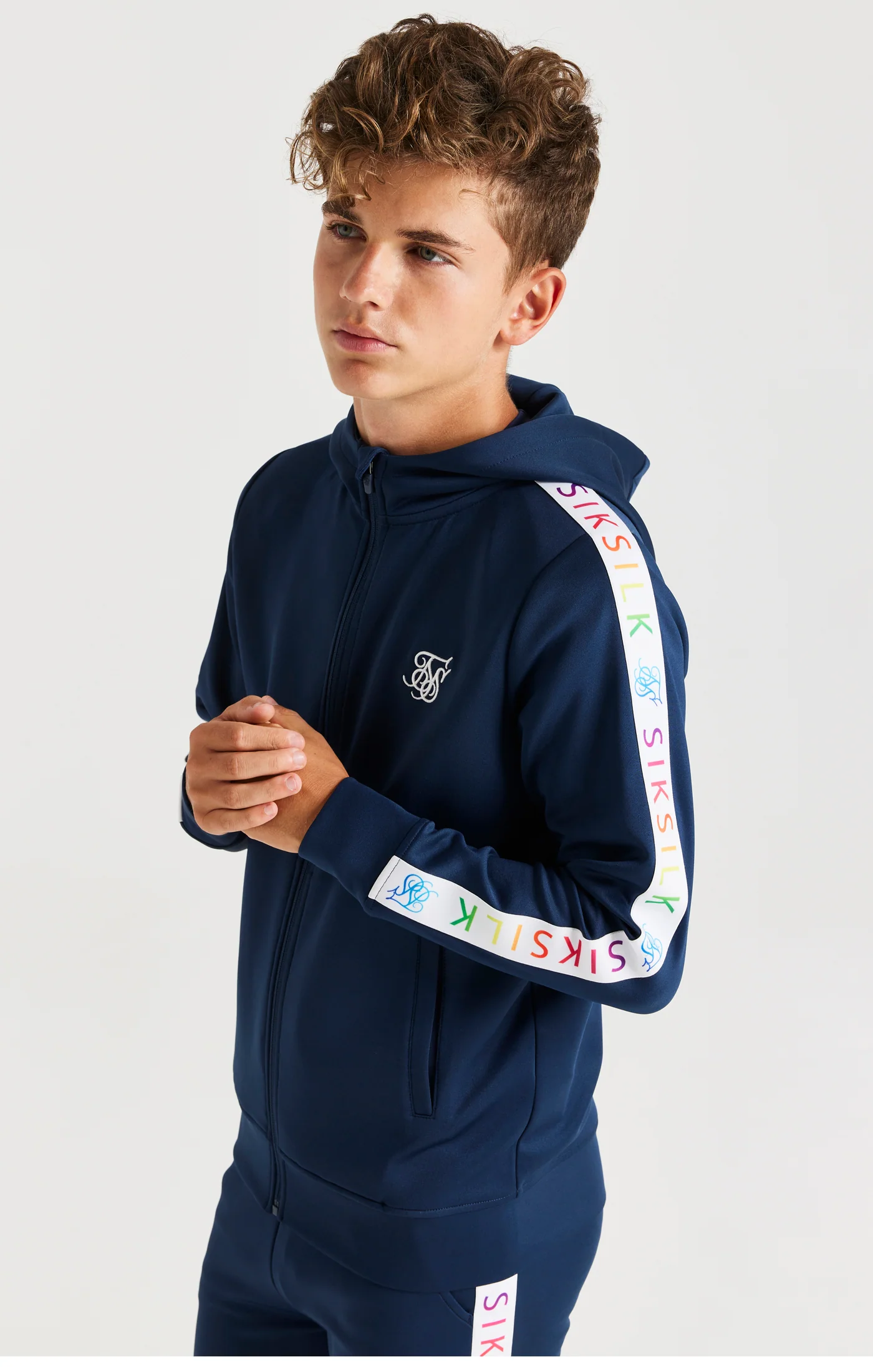 SikSilk Rainbow Zip Through Hoodie - Navy