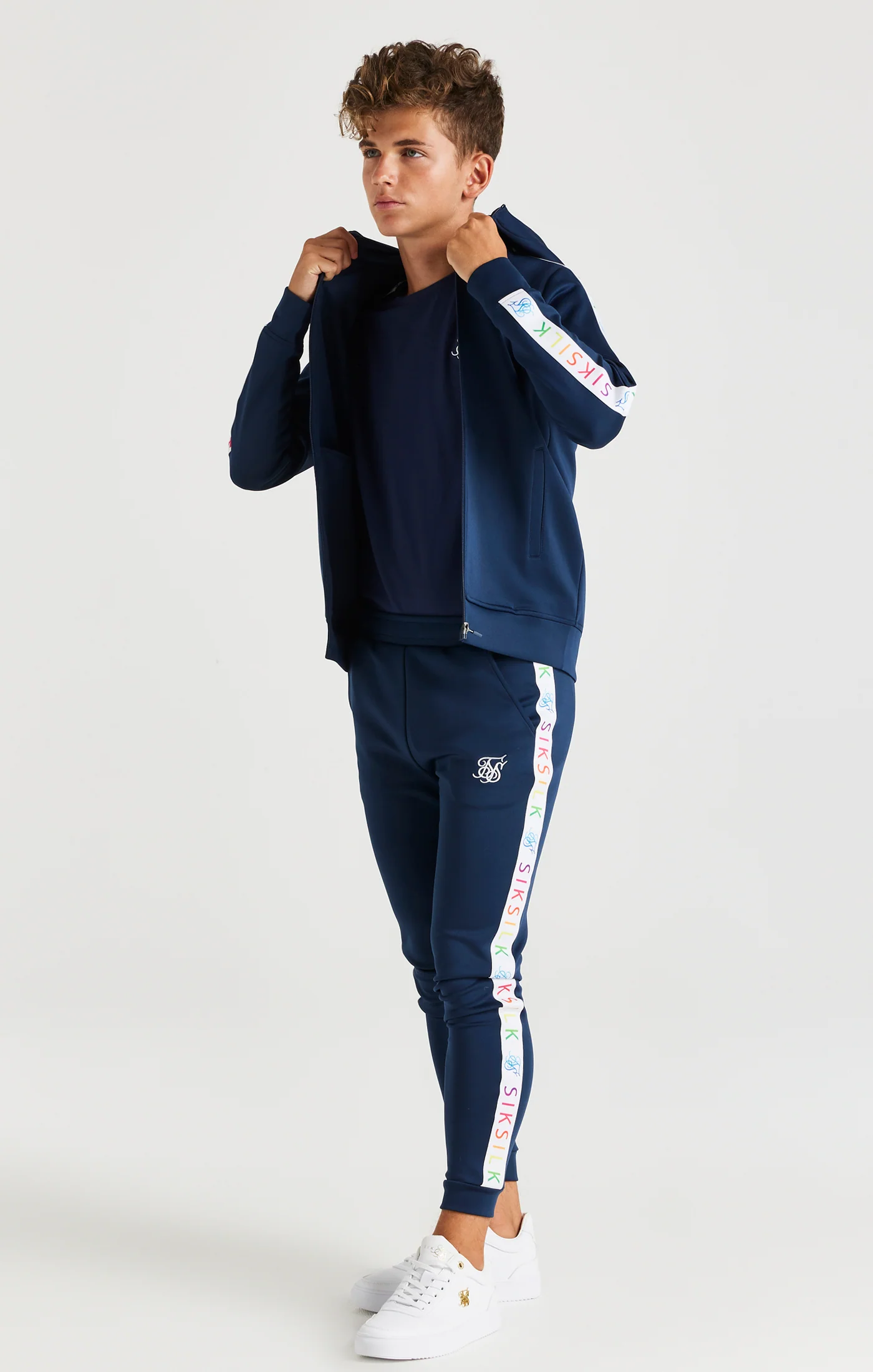 SikSilk Rainbow Zip Through Hoodie - Navy - Image 3