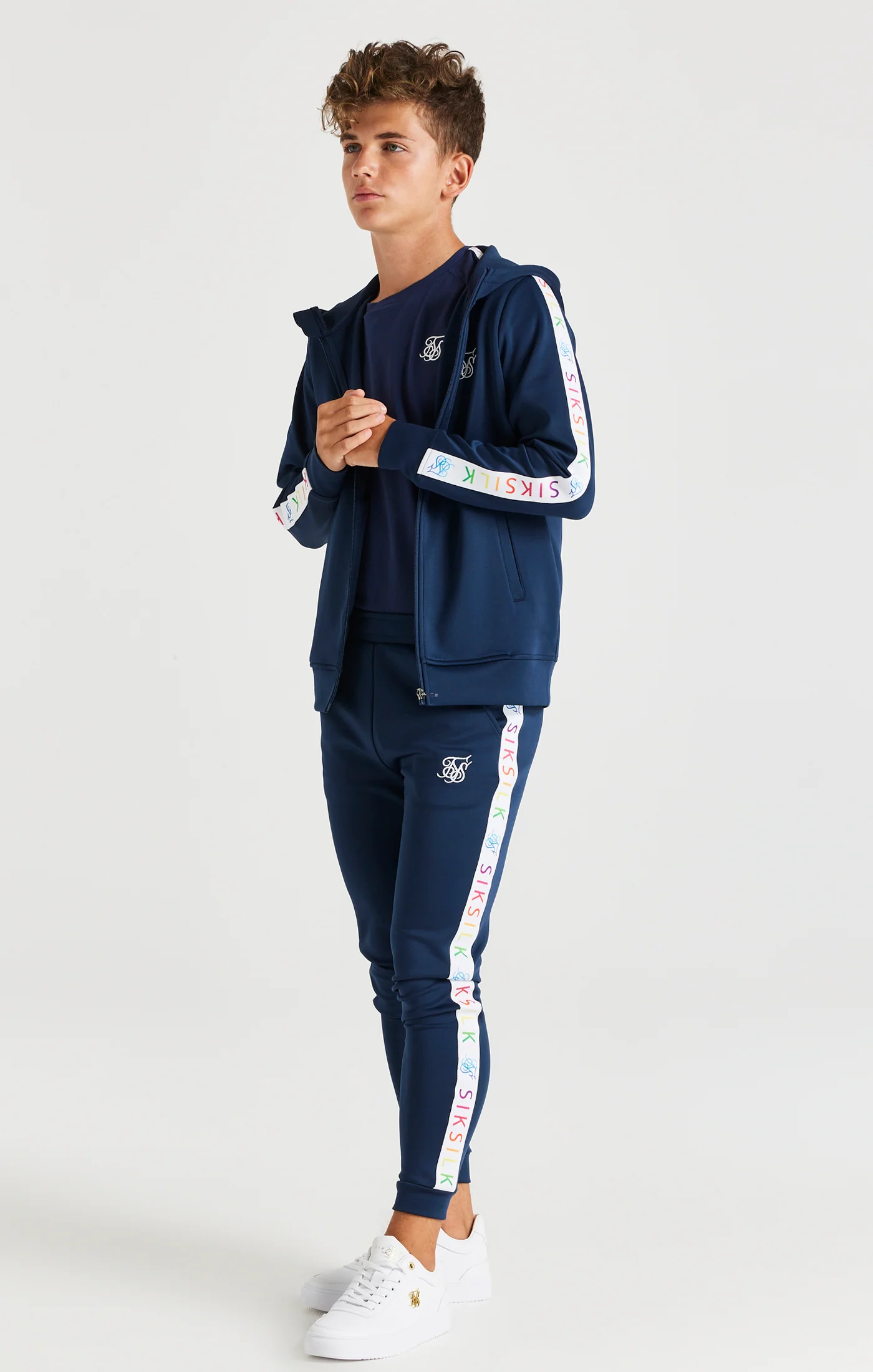 SikSilk Rainbow Zip Through Hoodie - Navy - Image 4