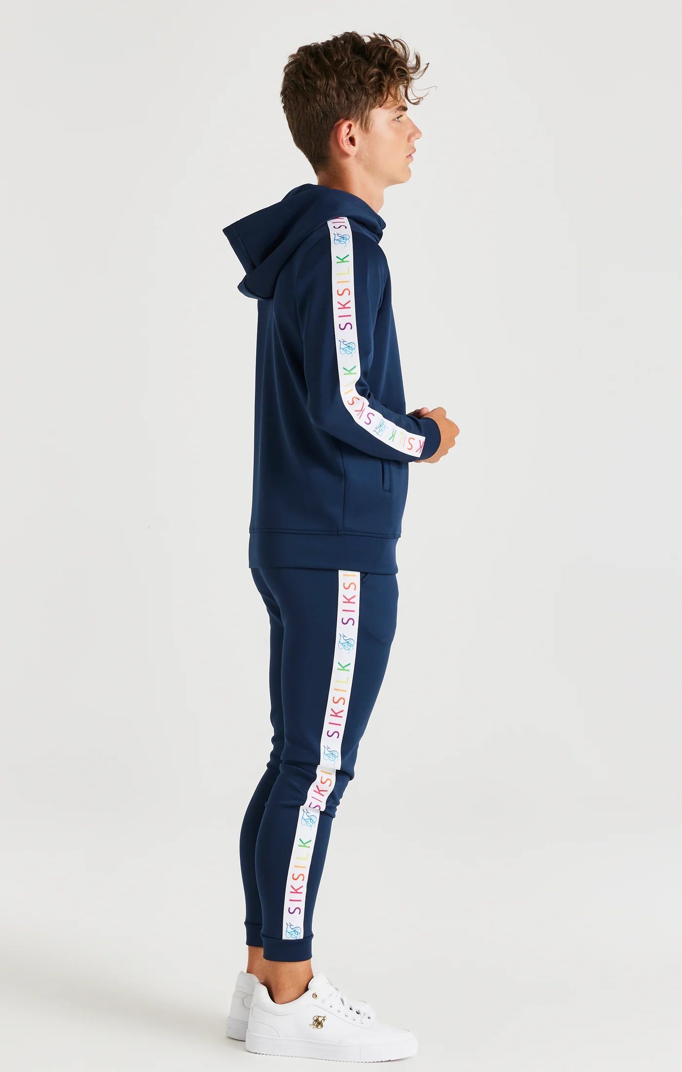 SikSilk Rainbow Zip Through Hoodie - Navy - Image 6