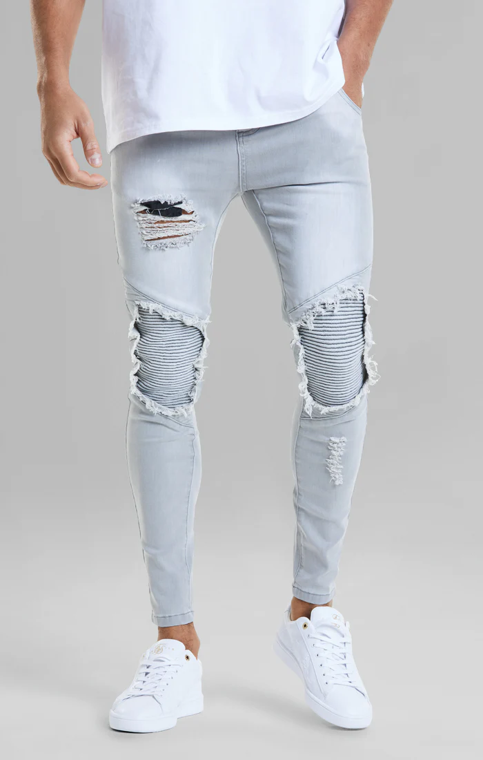 Grey Washed Distressed Biker Jean