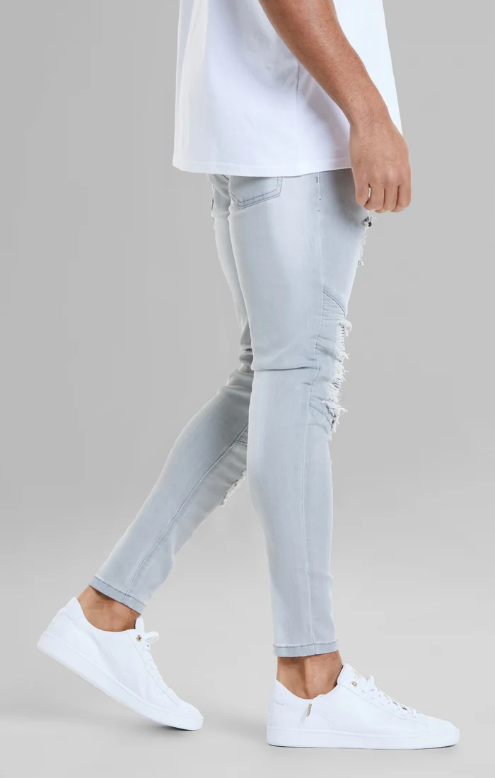 Grey Washed Distressed Biker Jean - Image 3