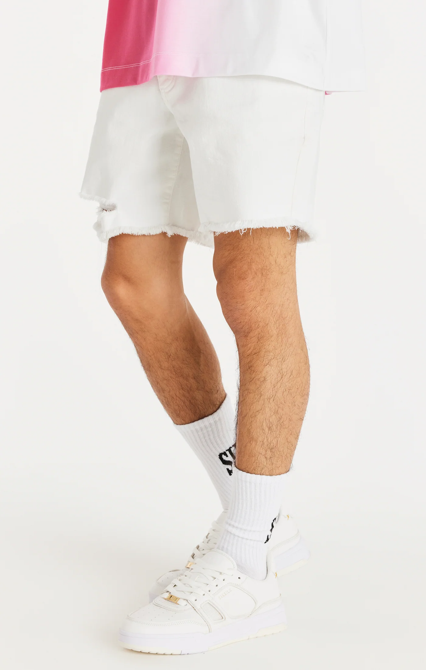 White Raw Hem Distressed Denim Short