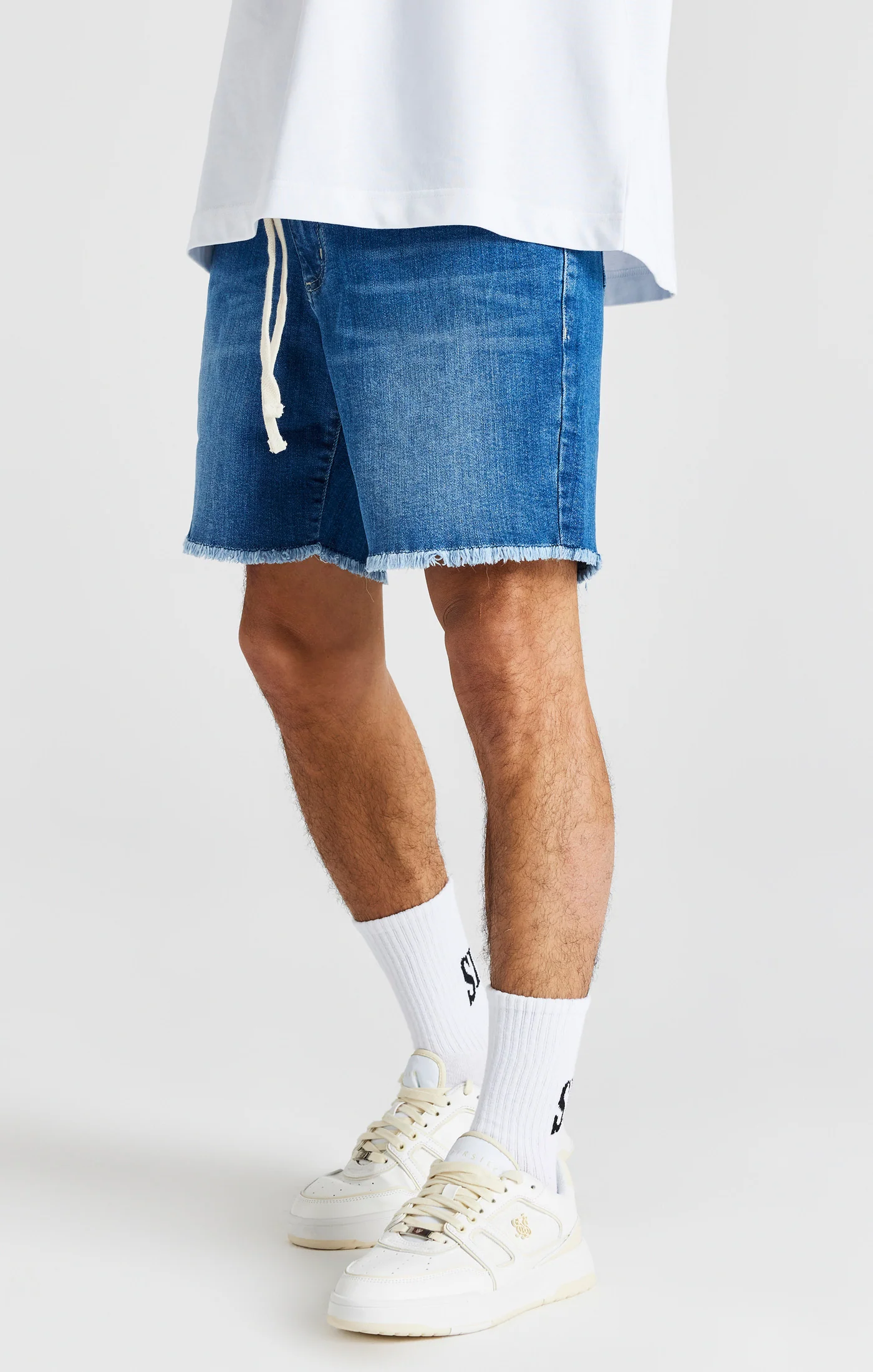 Blue Raw Hem Relaxed Denim Short