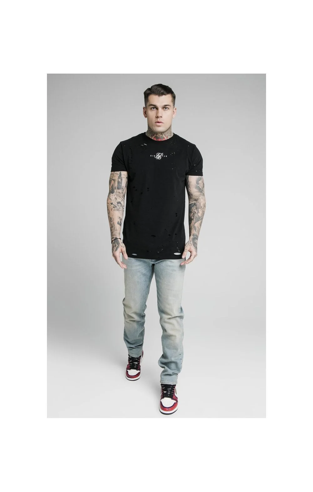 SikSilk Raw Loose Fit Jeans - Light Blue Wash - Image 5