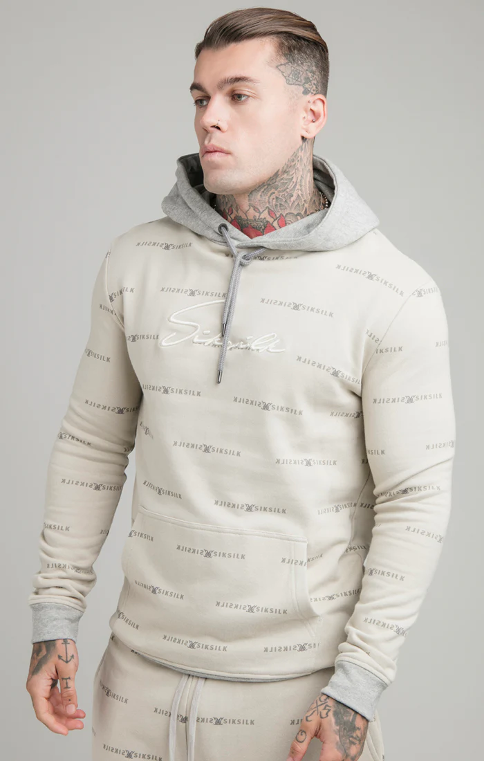 Beige Reflect Print Overhead Hoodie