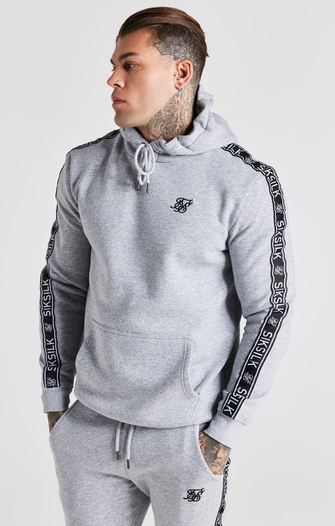 Grey Taped Hoodie And Pant Tracksuit Set - Image 2