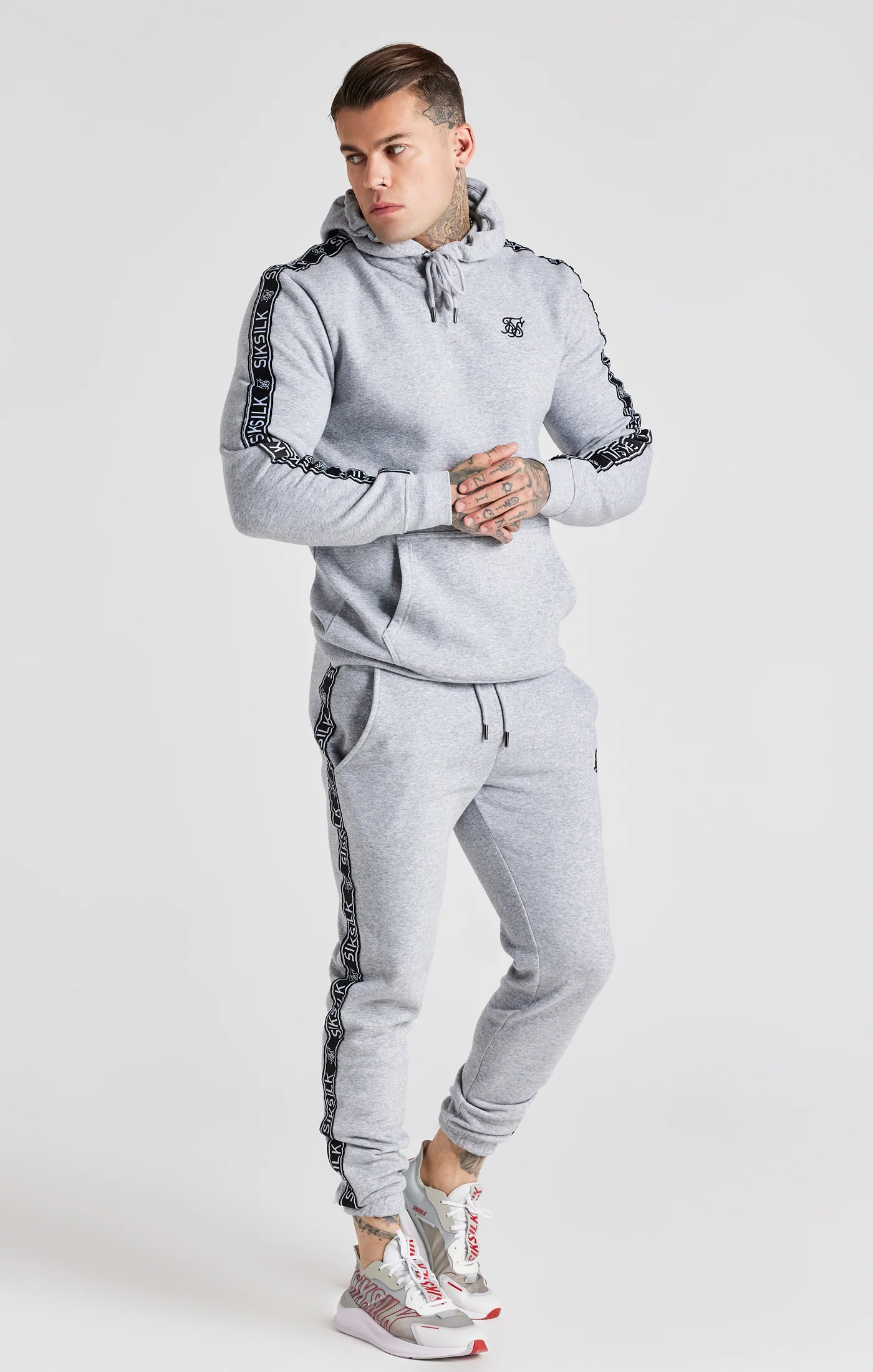 Grey Taped Hoodie And Pant Tracksuit Set - Image 5