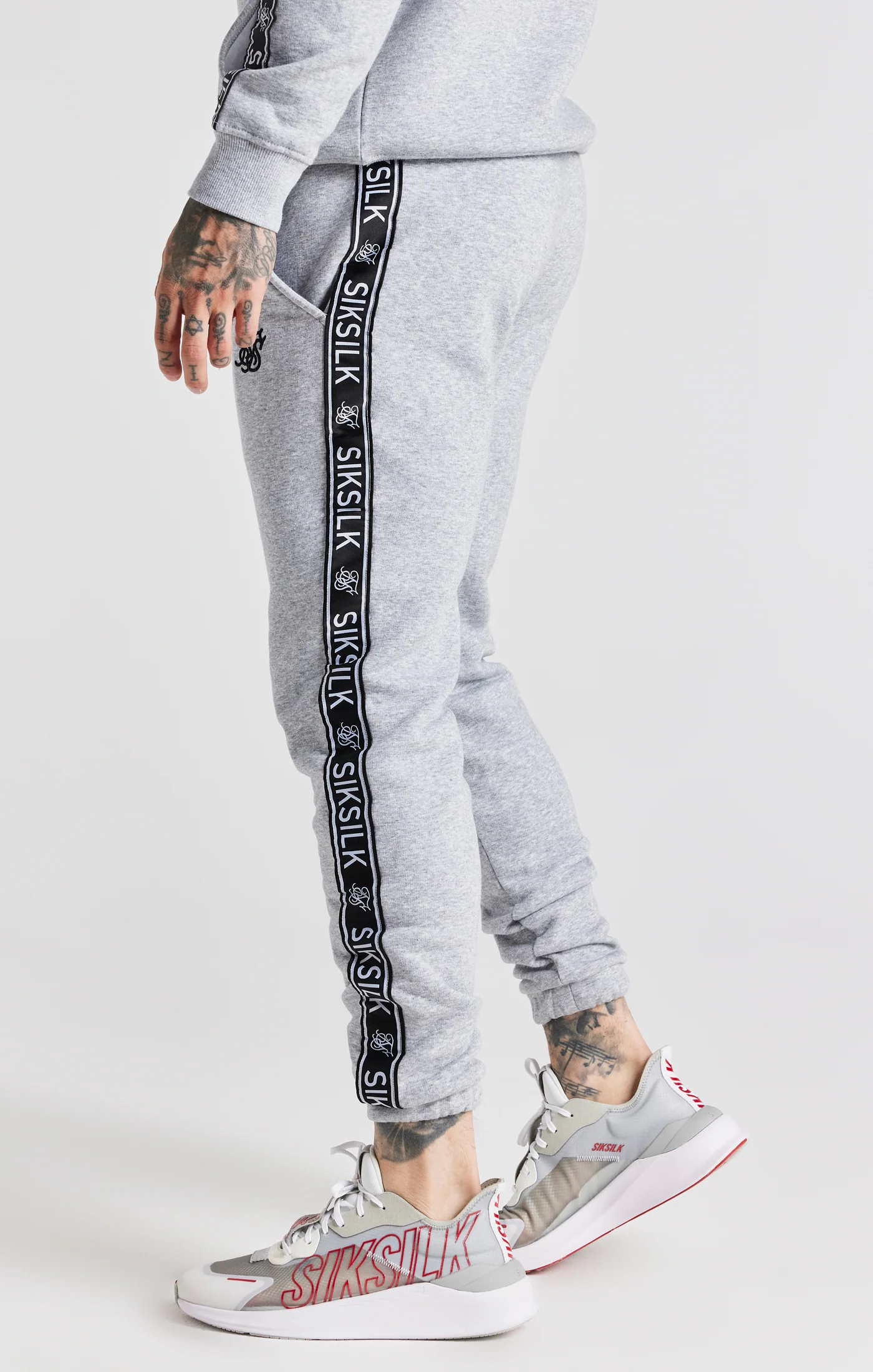 Grey Taped Hoodie And Pant Tracksuit Set - Image 8