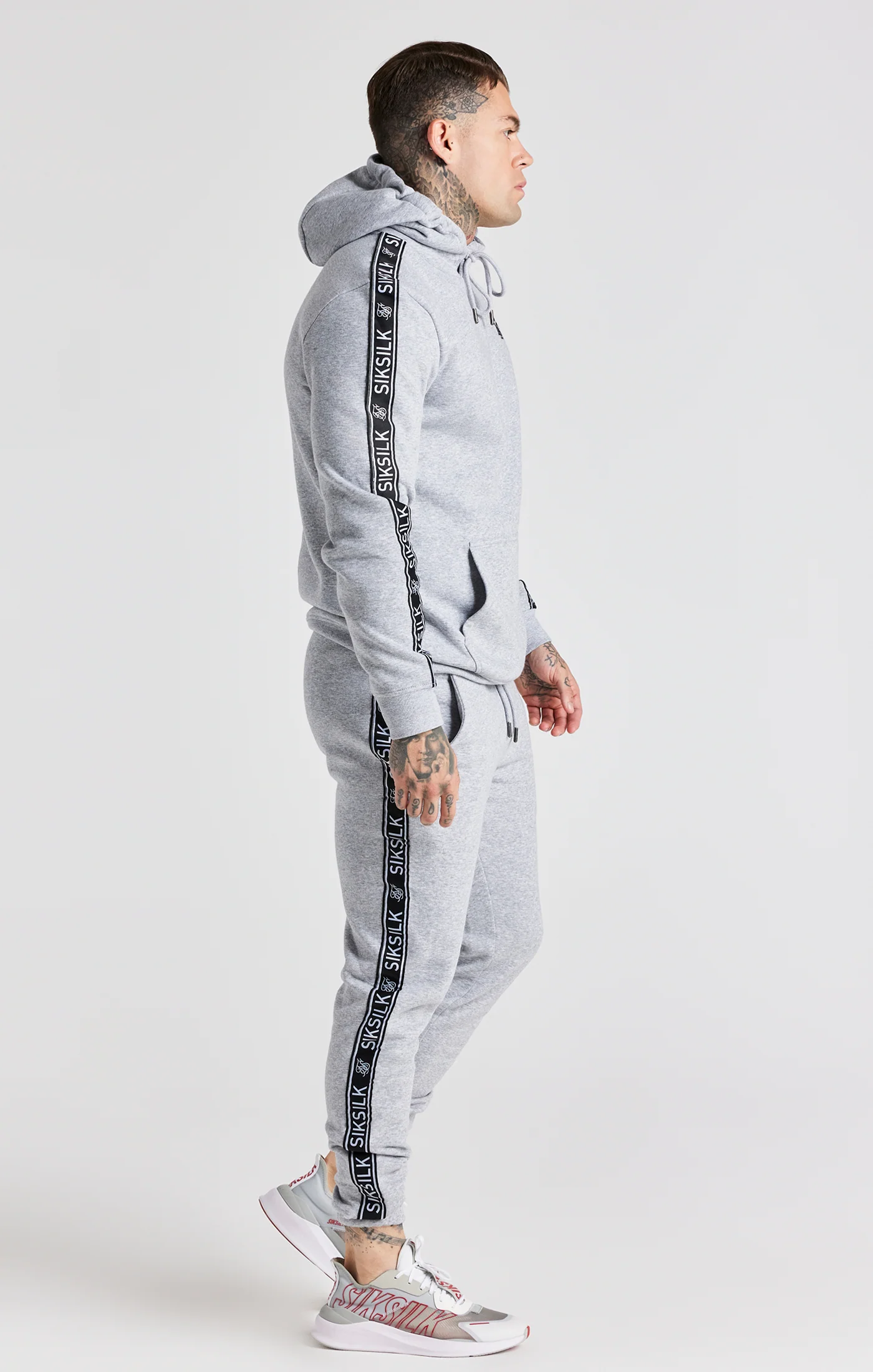 Grey Taped Hoodie And Pant Tracksuit Set - Image 9
