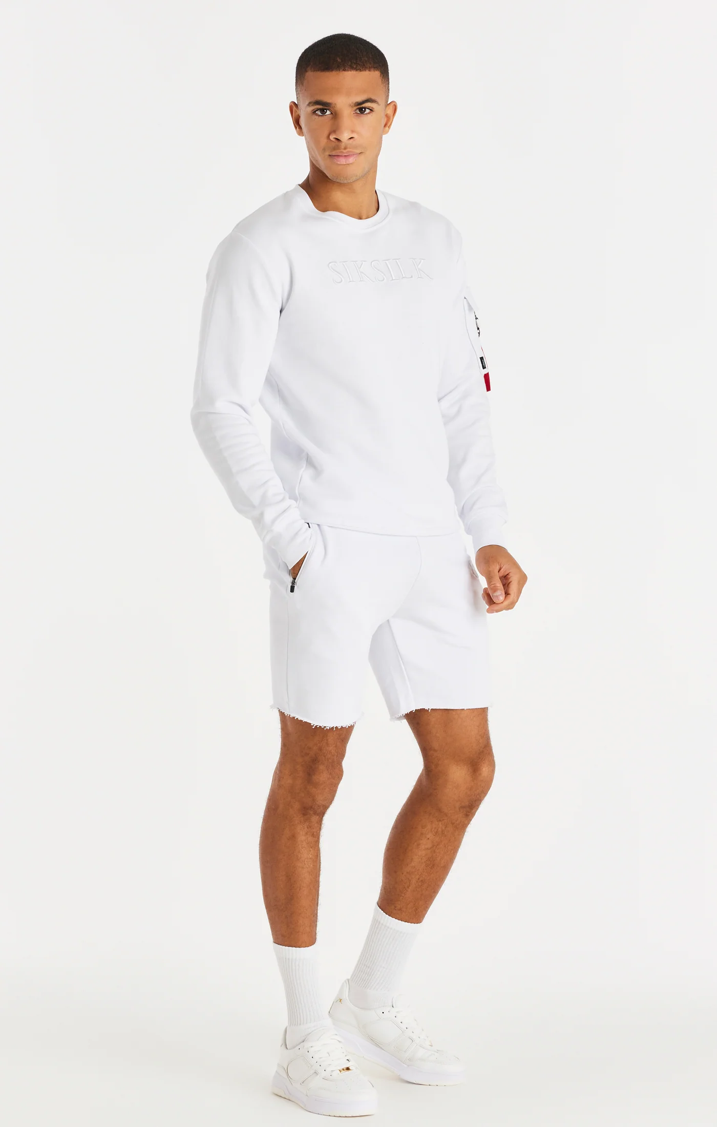 SikSilk Relaxed Flight Raw Hem Shorts - White - Image 4