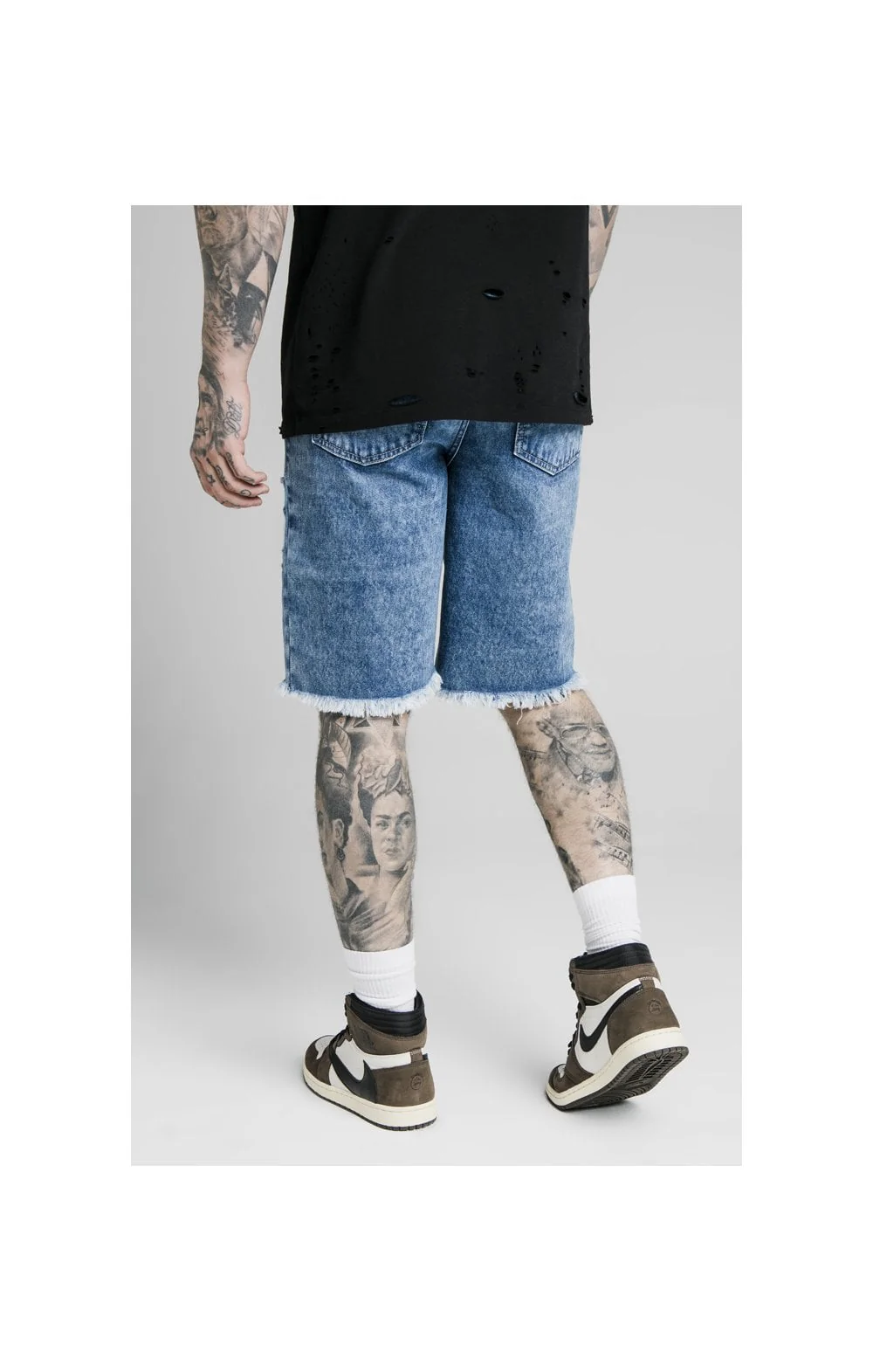 SikSilk Relaxed Floral Pixel Denim Shorts – Midstone - Image 2
