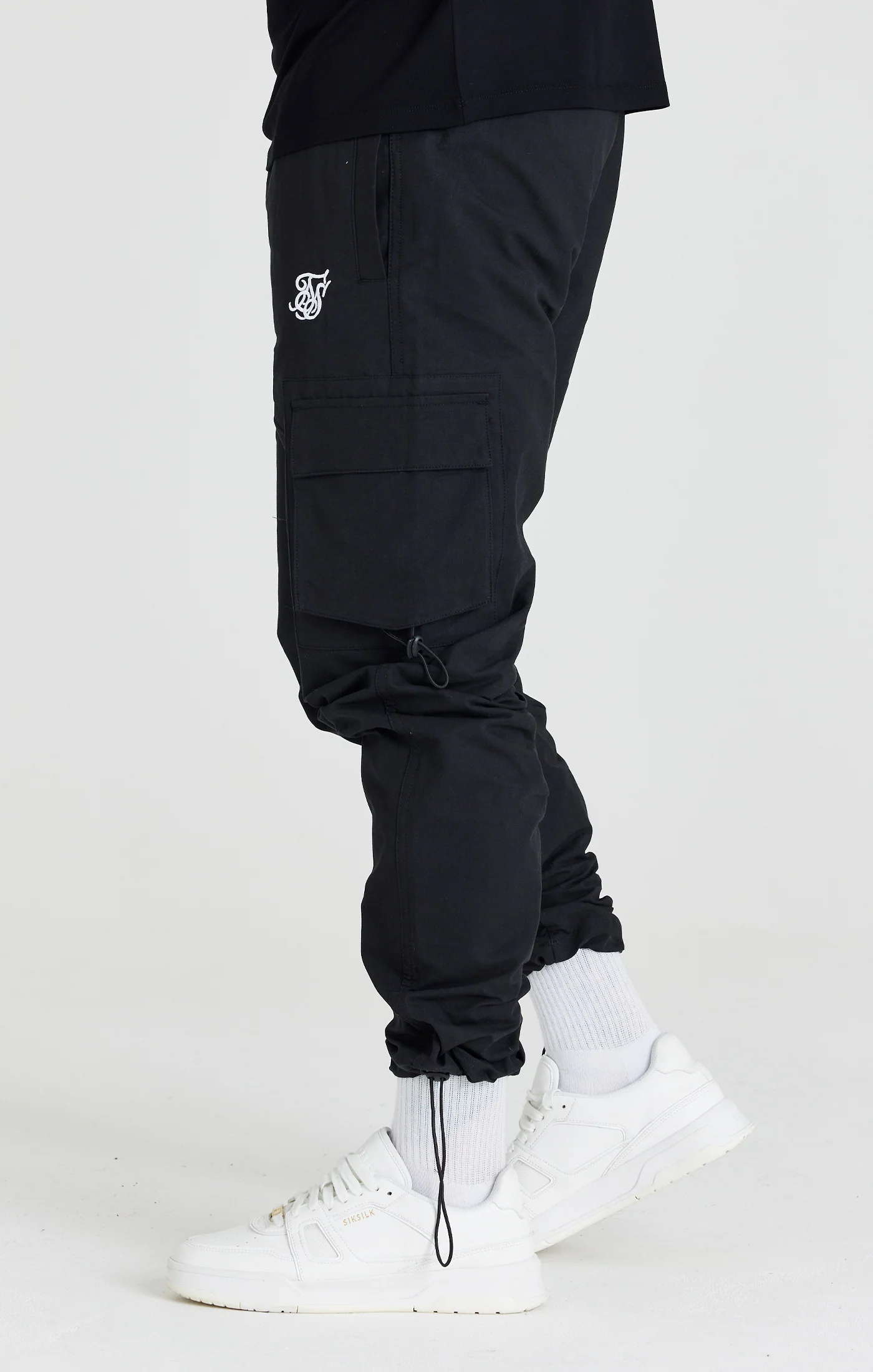 SikSilk Relaxed Toggle Cuff Cargo Pants - Washed Black - Image 2