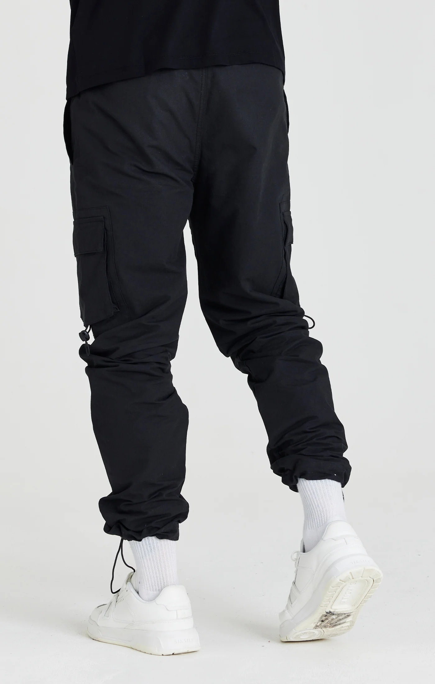SikSilk Relaxed Toggle Cuff Cargo Pants - Washed Black - Image 3