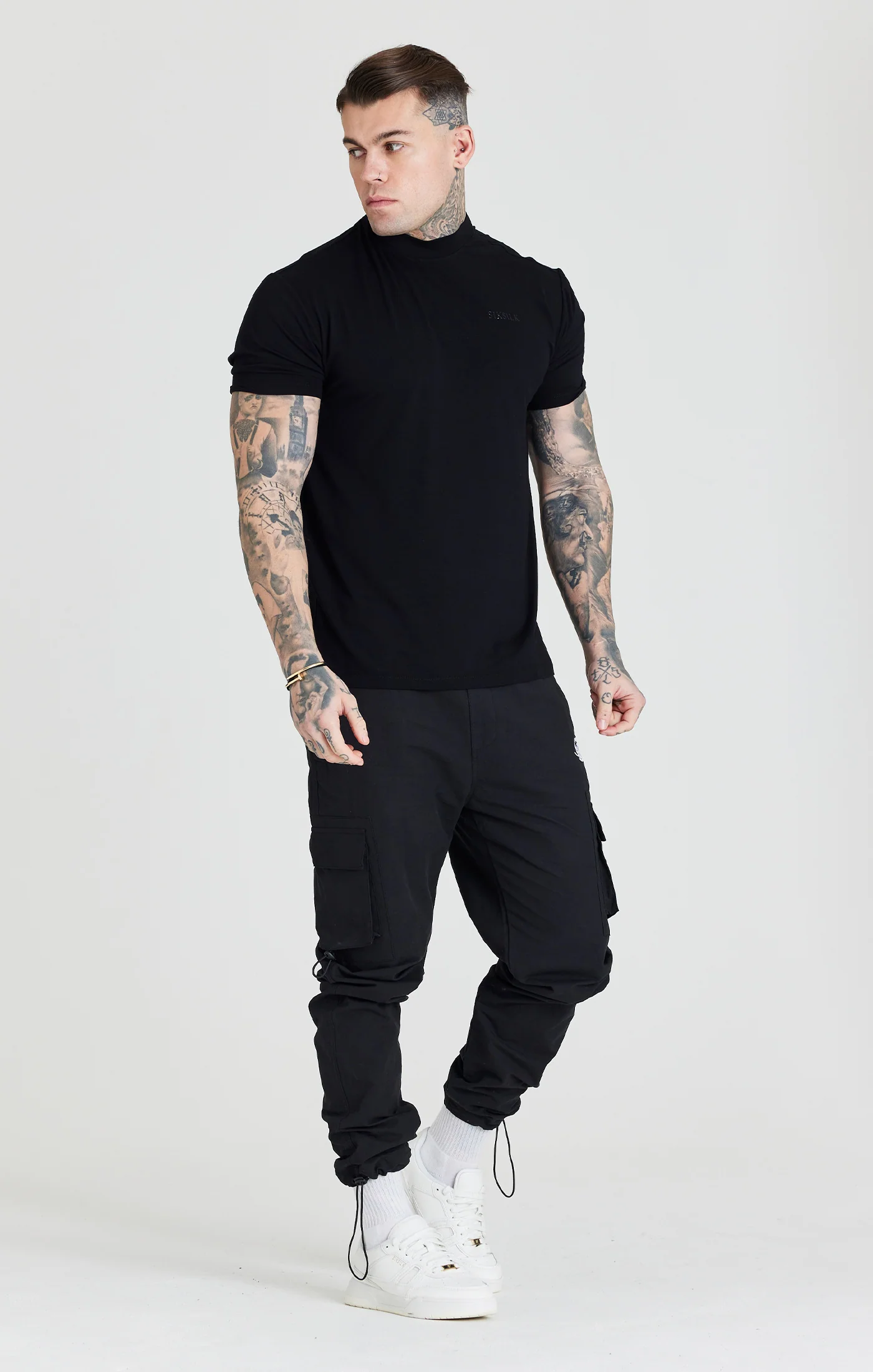 SikSilk Relaxed Toggle Cuff Cargo Pants - Washed Black - Image 4