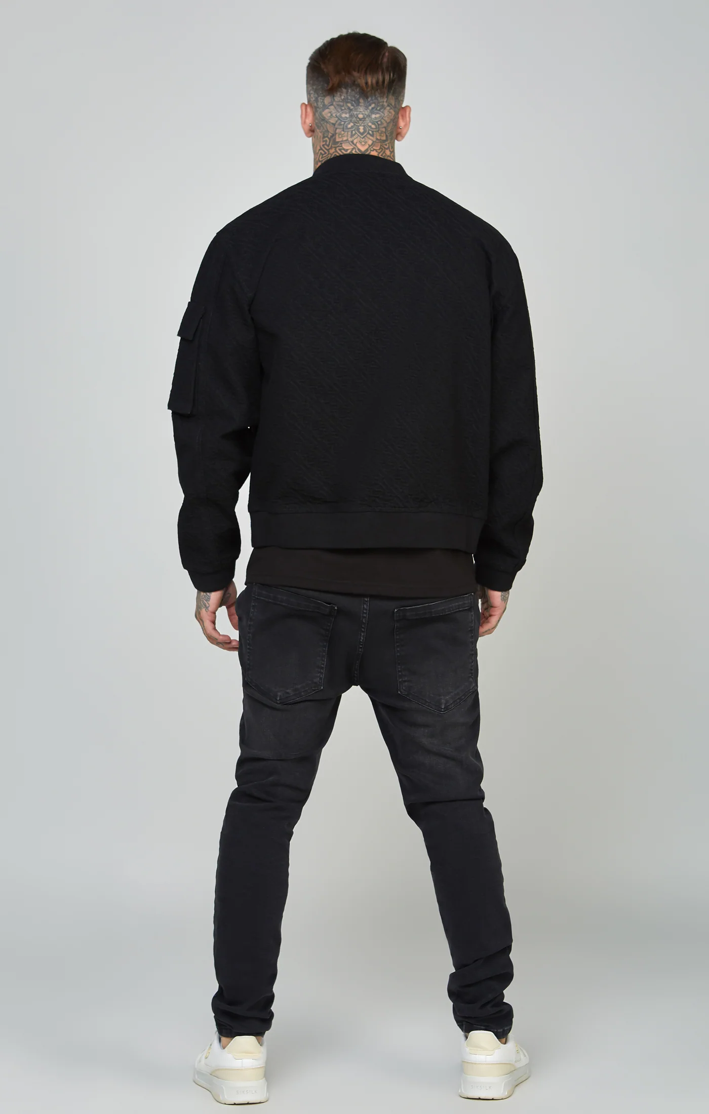 Black Repeat Logo Denim Bomber Jacket - Image 5