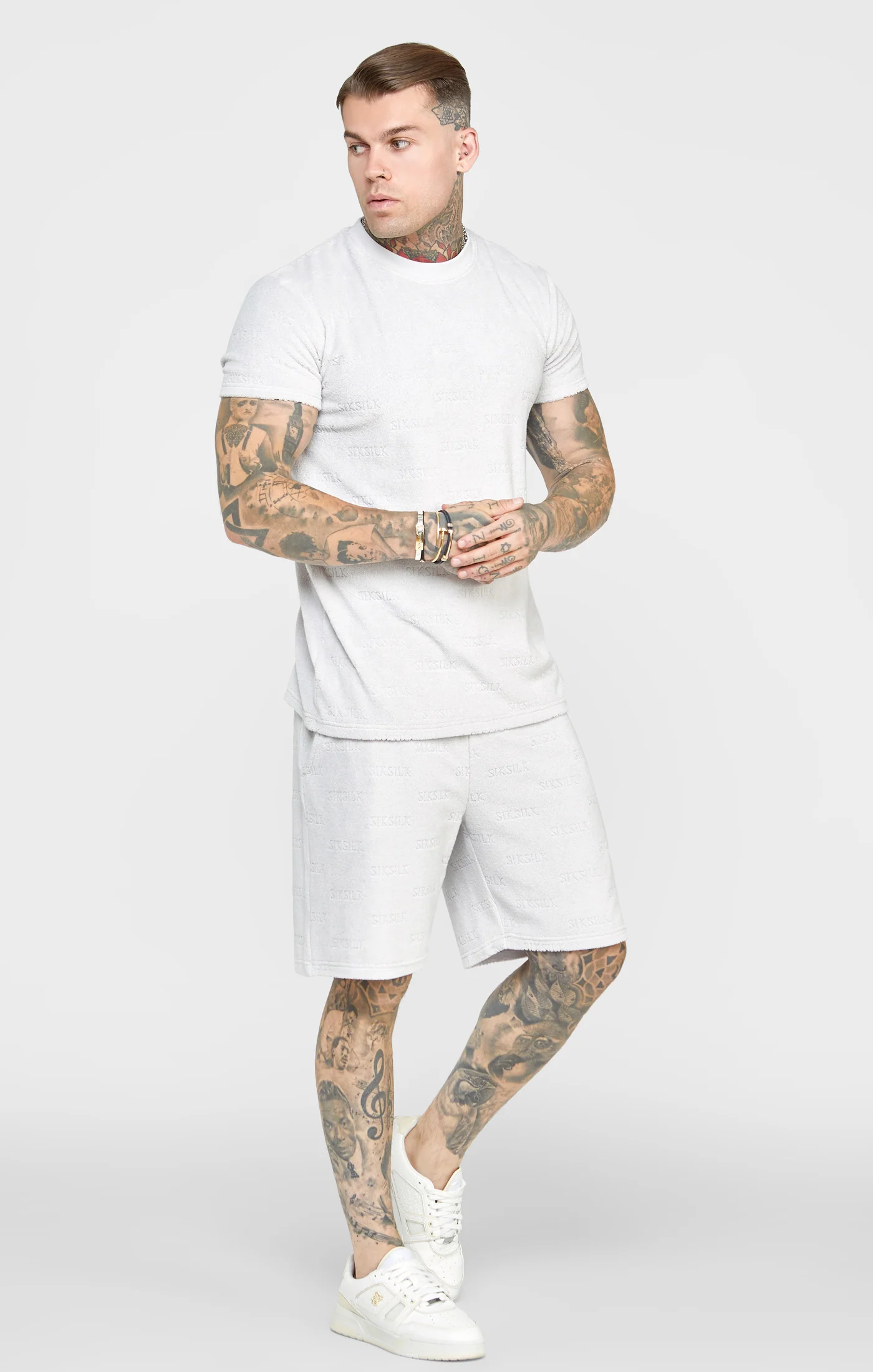 Grey Repeat Logo Towelling T-Shirt - Image 4