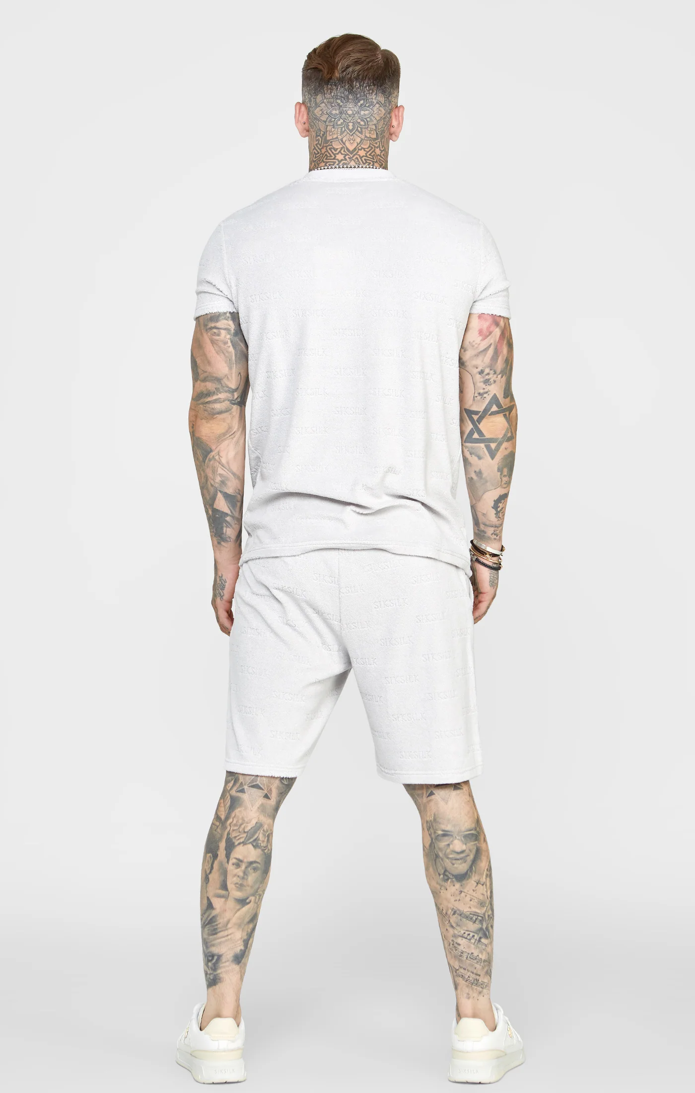 Grey Repeat Logo Towelling Short - Image 5