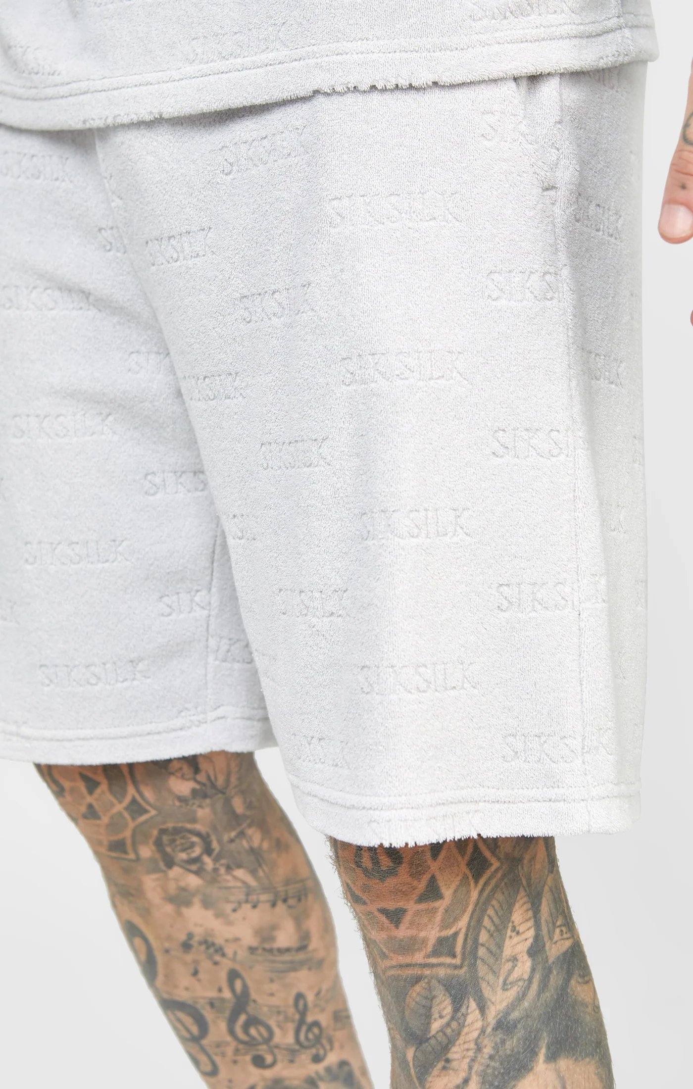 Grey Repeat Logo Towelling Short - Image 6