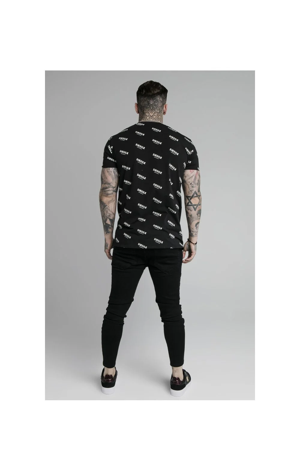 SikSilk Repeat Print Box Tee - Black - Image 5