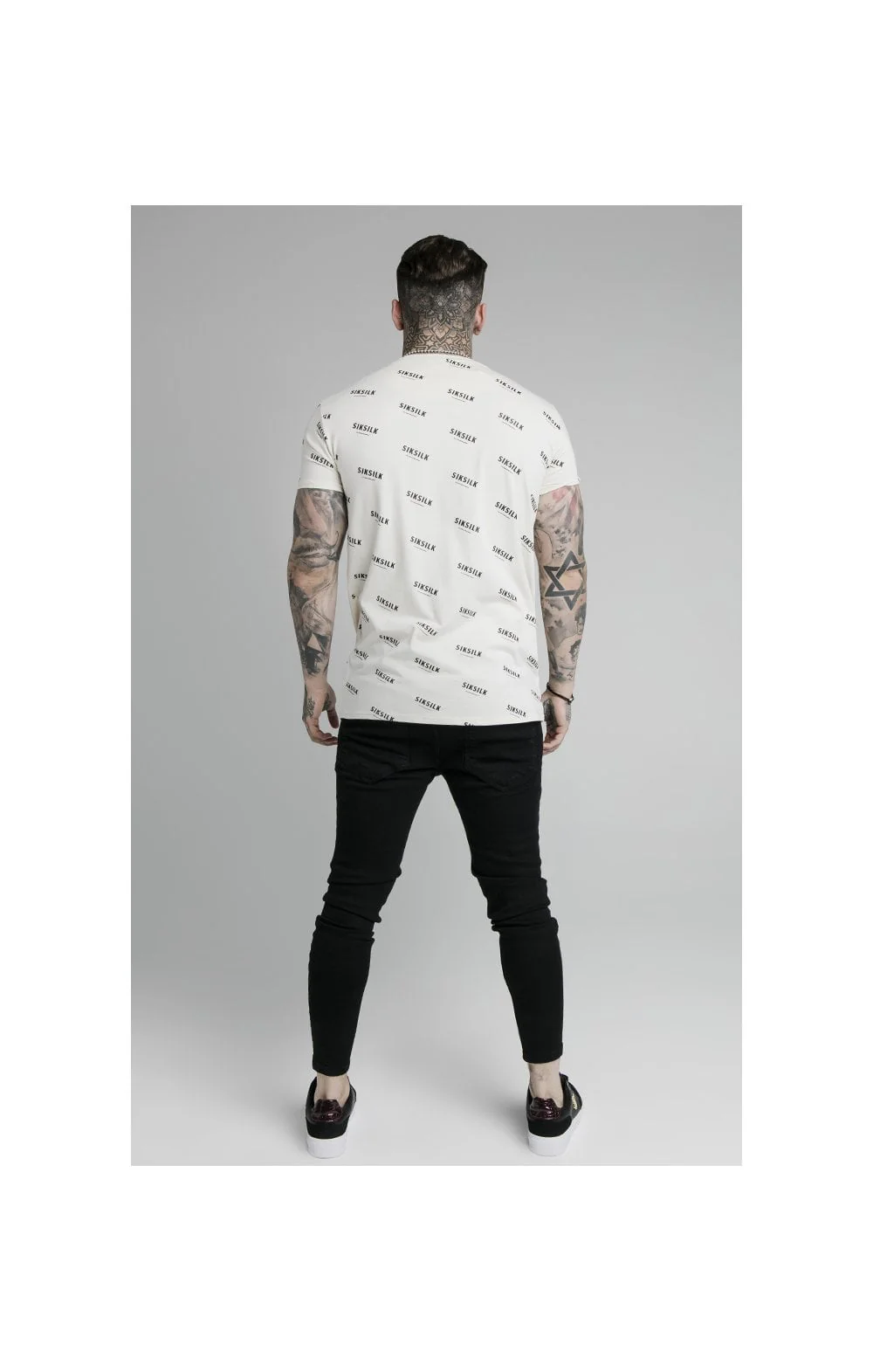 SikSilk Repeat Print Box Tee - Off White - Image 5